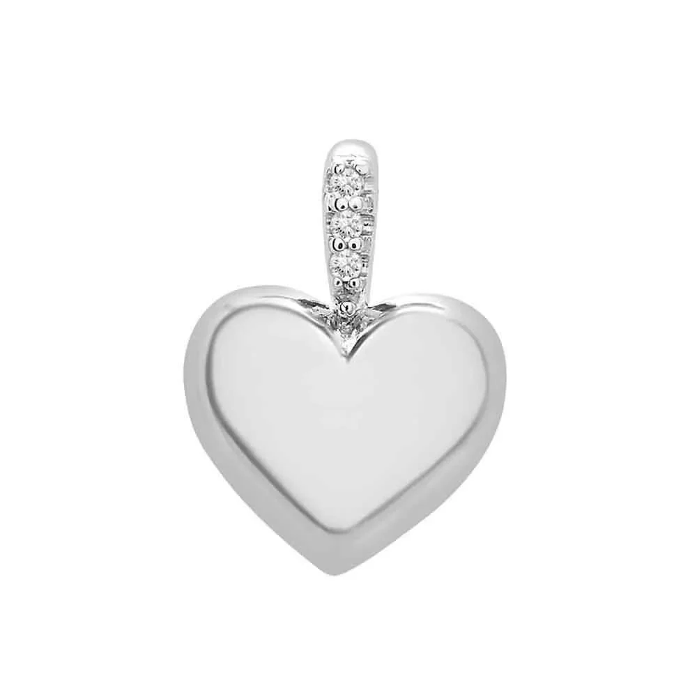 Mini Puff Heart Diamond Accent Pendant Necklace .925 Sterling Silver White Size 18"