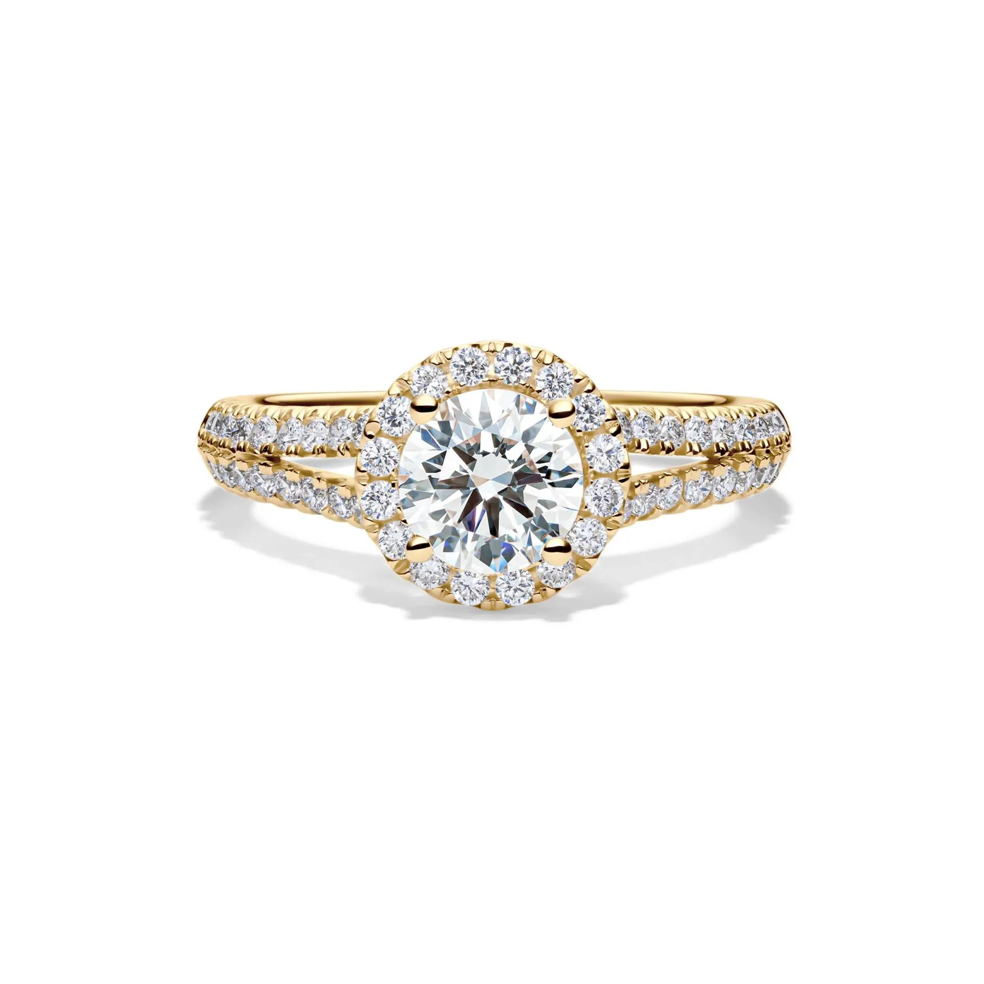 1/2 CT. Tw. Lab Grown Diamond Halo Engagement Ring 14K Yellow Gold Round Brilliant Cut Size 8.5