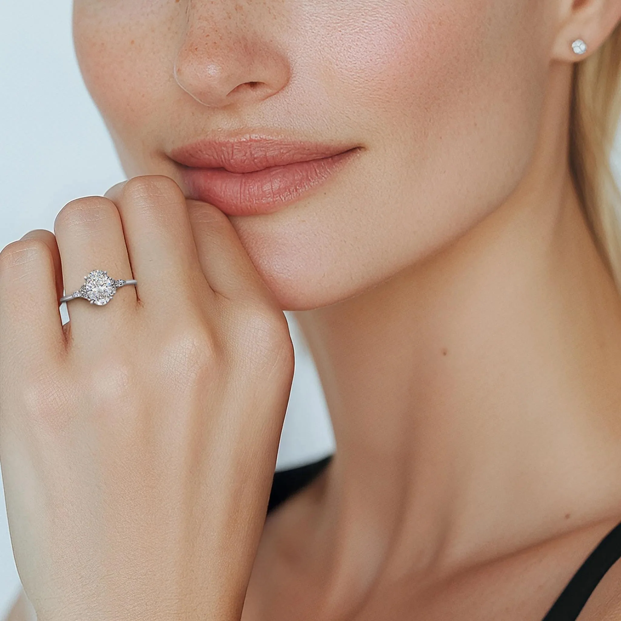 1 CT. Tw. Lab Grown Diamond Oval Engagement Ring 14K White Gold Size 7 1mm - Image 5