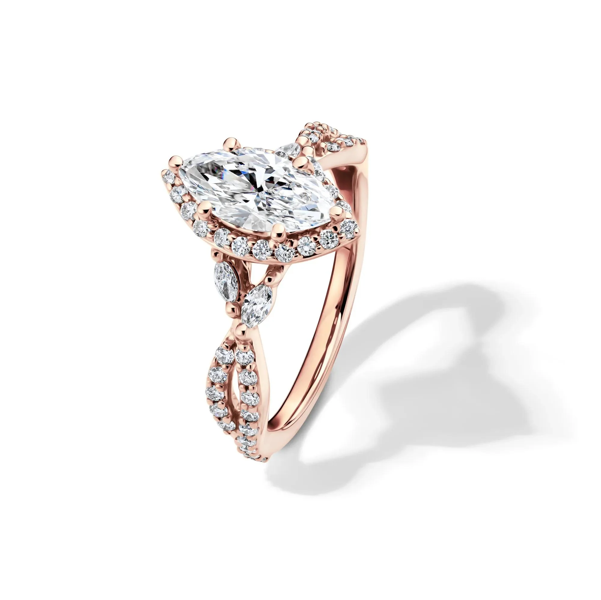 1/2 CT. Tw. Lab Grow Diamond Marquise-Cut Halo Engagement Ring 14K Rose Gold Size 5.5 1mm - Image 4