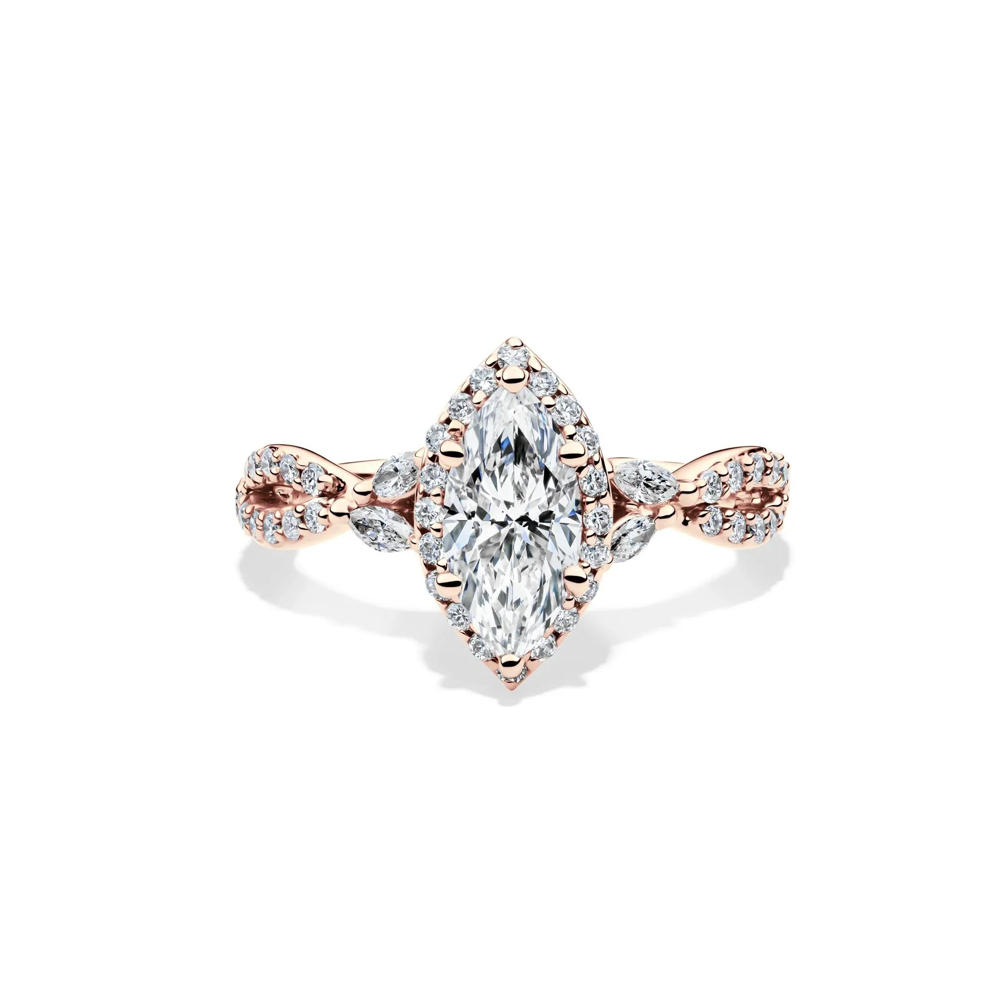 1/2 CT. Tw. Lab Grow Diamond Marquise-Cut Halo Engagement Ring 14K Rose Gold Size 7 1mm