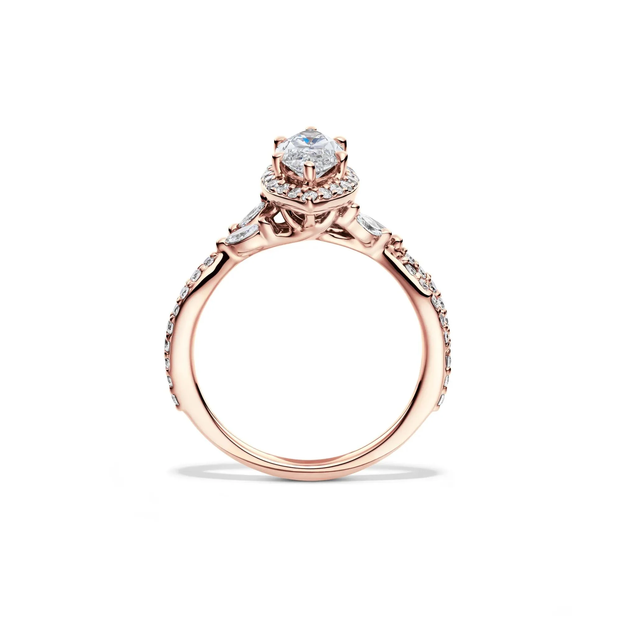 1/2 CT. Tw. Lab Grow Diamond Marquise-Cut Halo Engagement Ring 14K Rose Gold Size 7.5 1mm - Image 2
