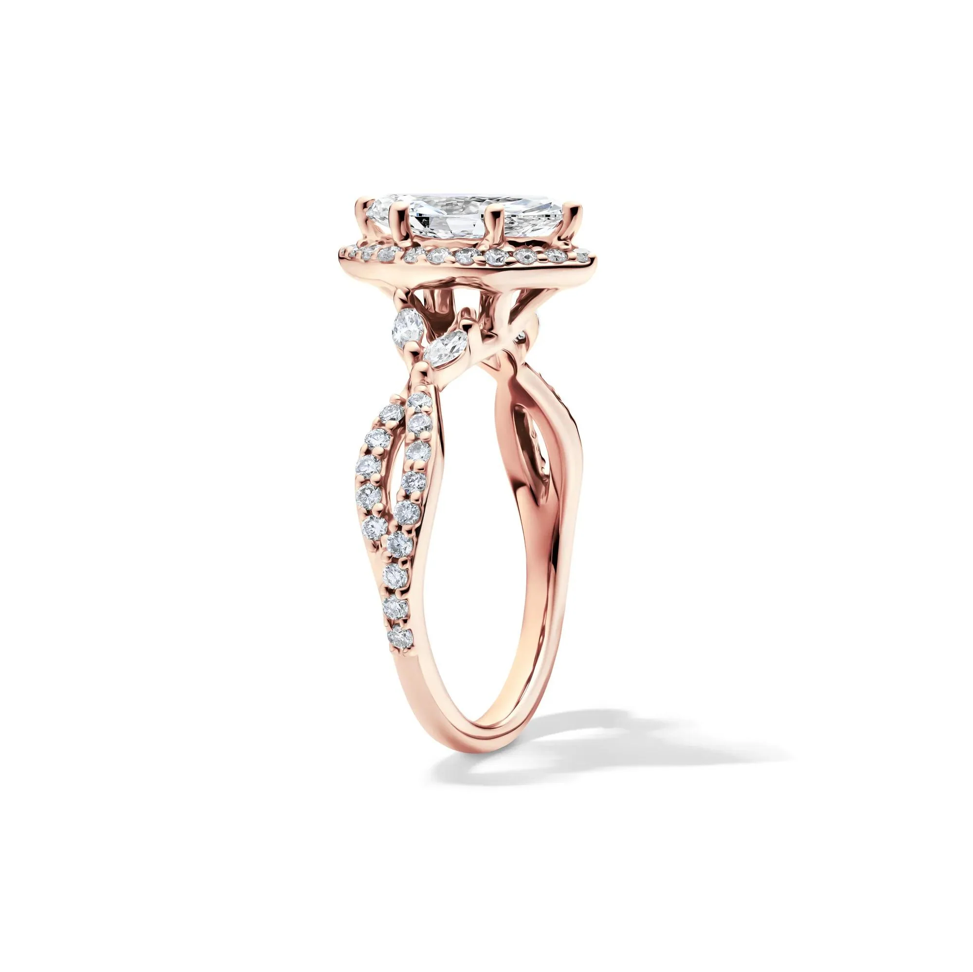 1/2 CT. Tw. Lab Grow Diamond Marquise-Cut Halo Engagement Ring 14K Rose Gold Size 8 1mm - Image 3