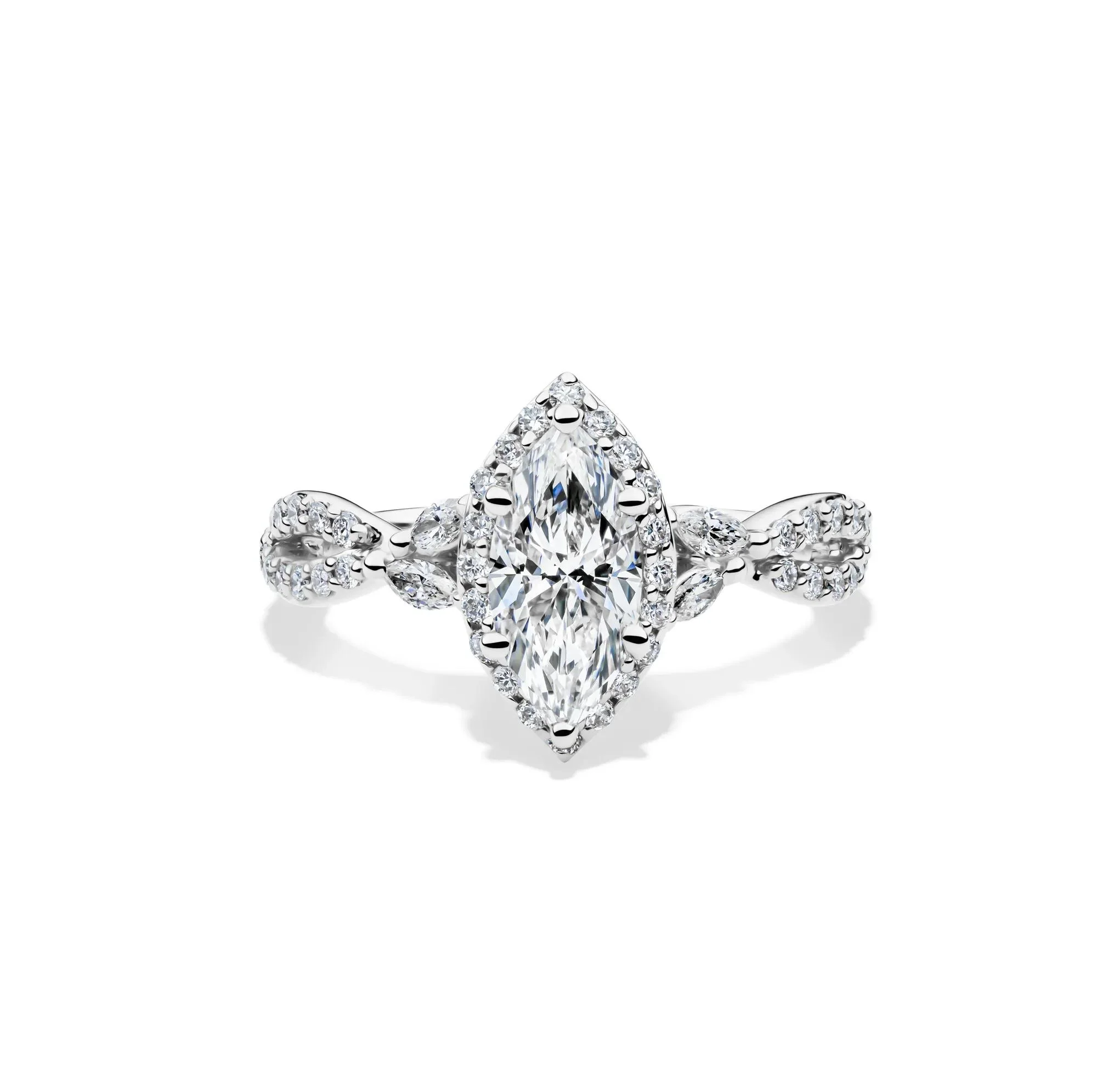 1/2 CT. Tw. Lab Grow Diamond Marquise-Cut Halo Engagement Ring 14K White Gold Size 5.5 1mm