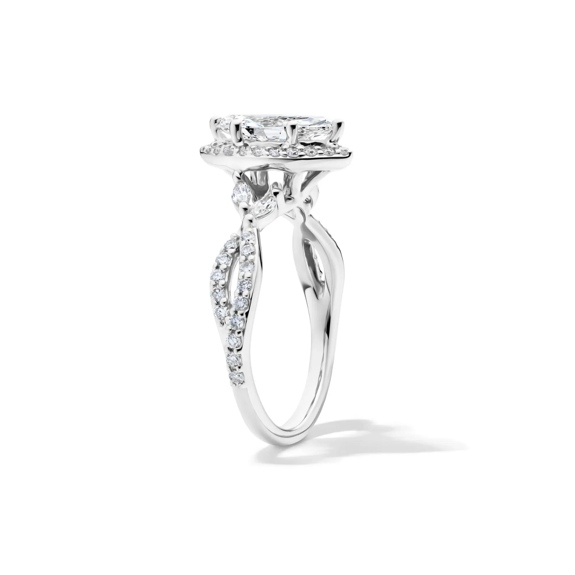 1/2 CT. Tw. Lab Grow Diamond Marquise-Cut Halo Engagement Ring 14K White Gold Size 7.5 1mm - Image 3