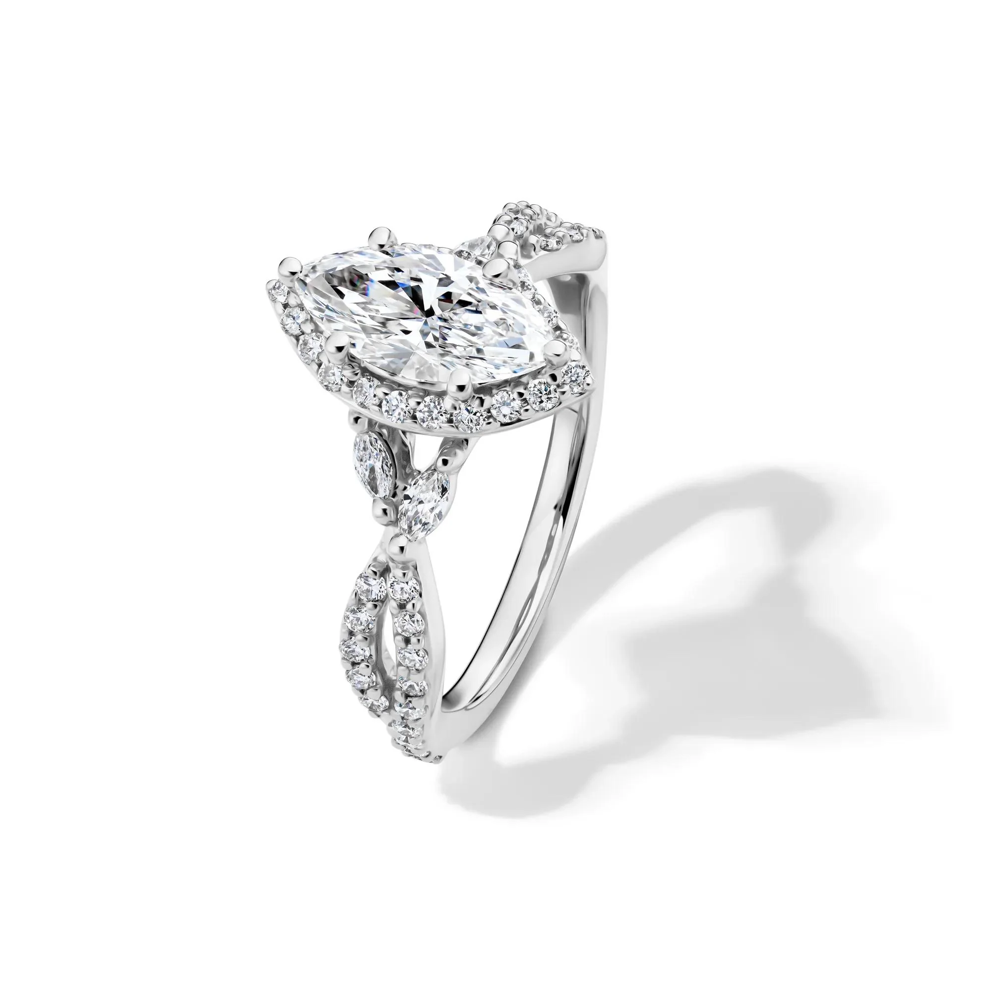 1/2 CT. Tw. Lab Grow Diamond Marquise-Cut Halo Engagement Ring 14K White Gold Size 8.5 1mm - Image 4
