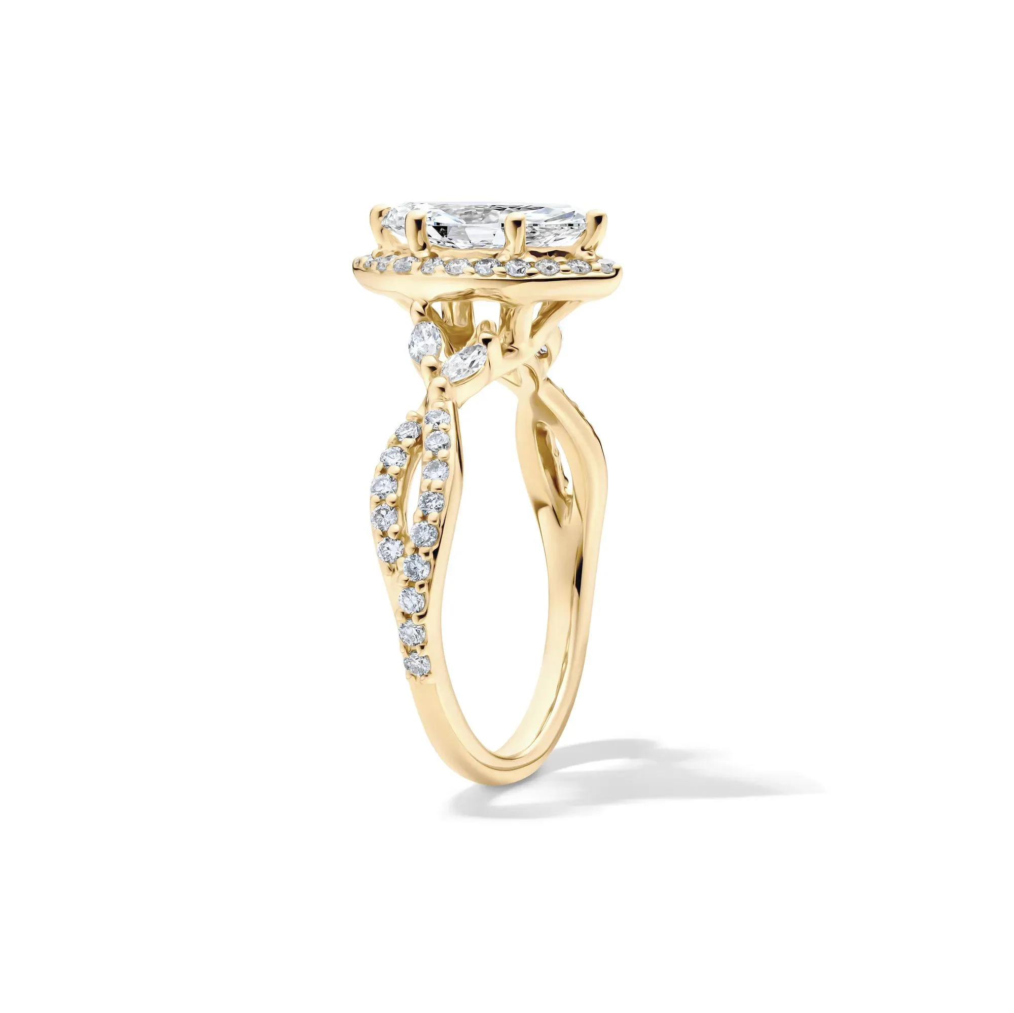 1/2 CT. Tw. Lab Grow Diamond Marquise-Cut Halo Engagement Ring 14K Yellow Gold Size 6 1mm - Image 3