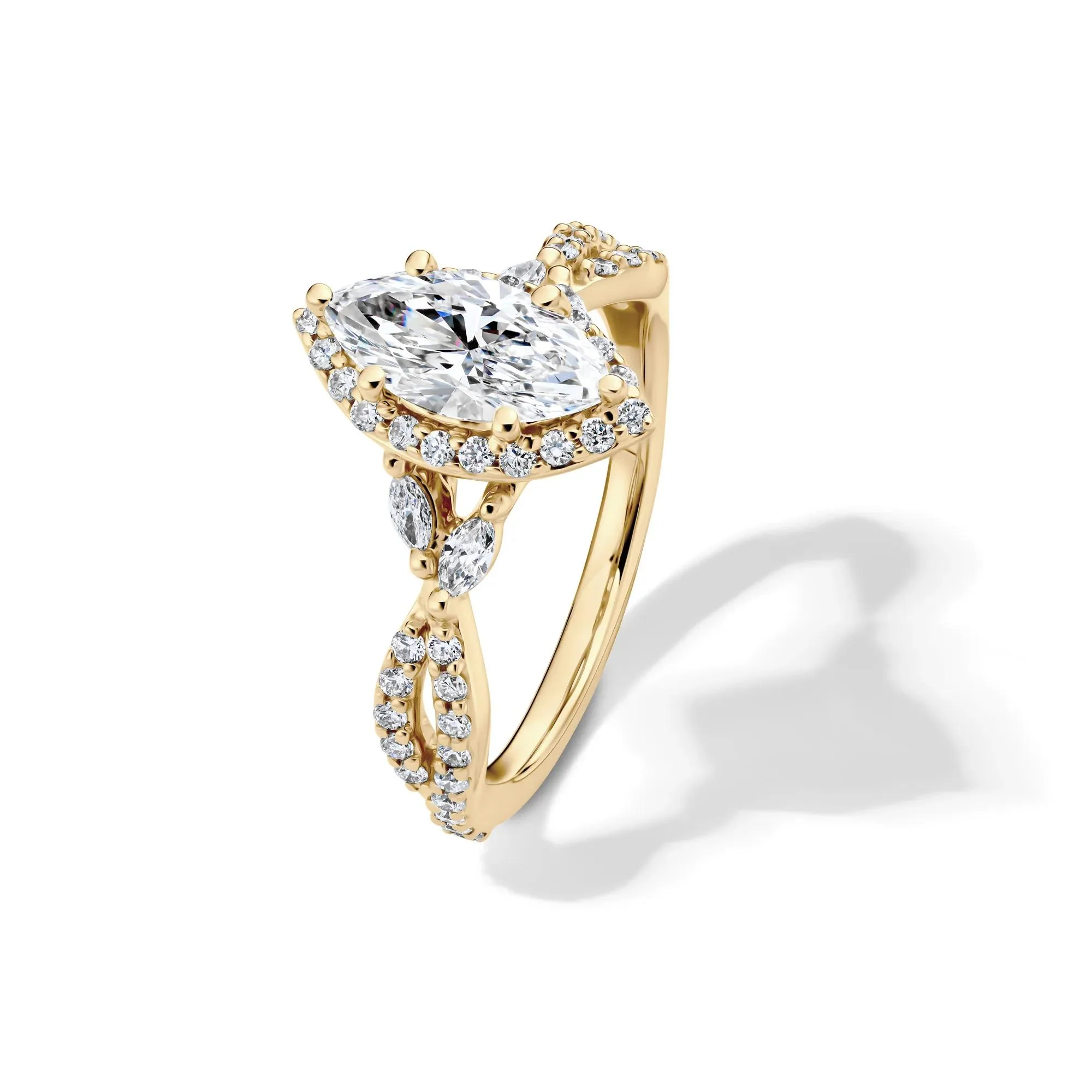 1/2 CT. Tw. Lab Grow Diamond Marquise-Cut Halo Engagement Ring 14K Yellow Gold Size 6.5 1mm - Image 4
