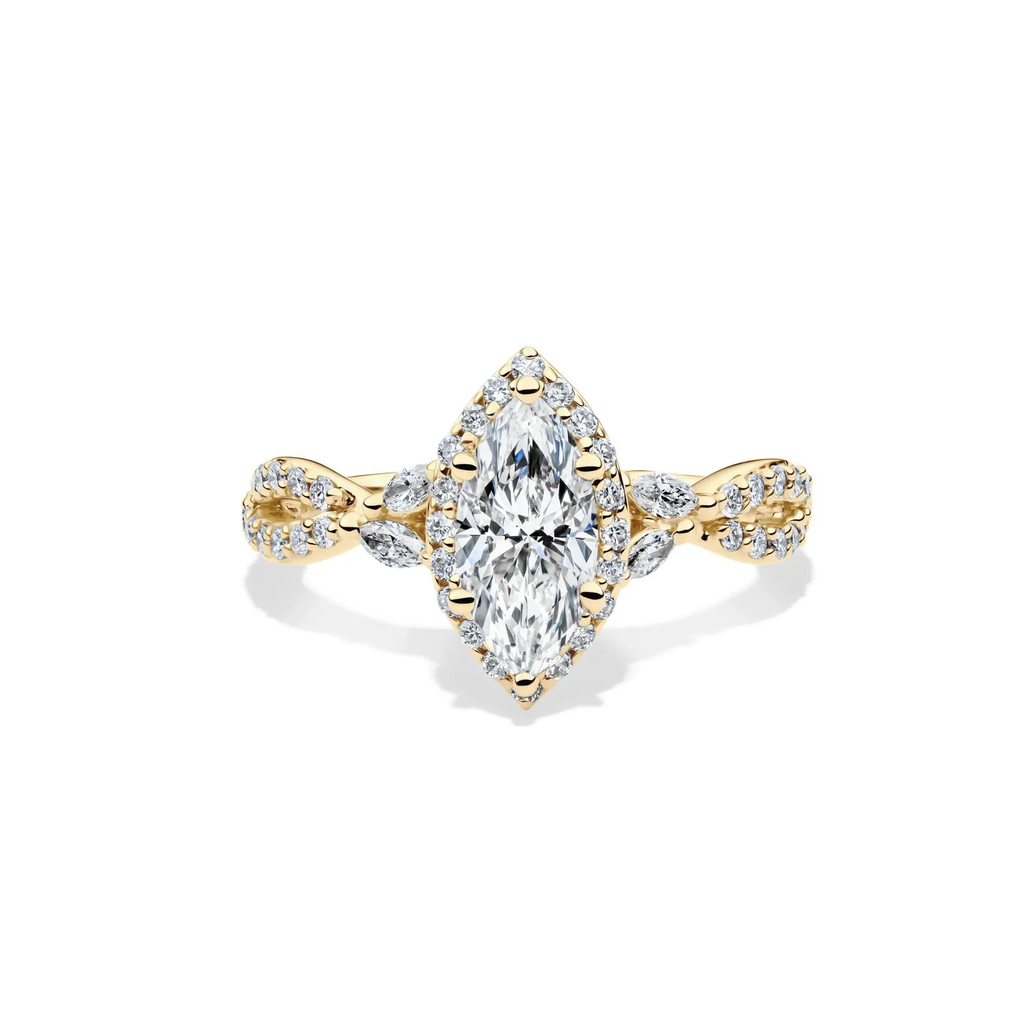 1/2 CT. Tw. Lab Grow Diamond Marquise-Cut Halo Engagement Ring 14K Yellow Gold Size 7 1mm