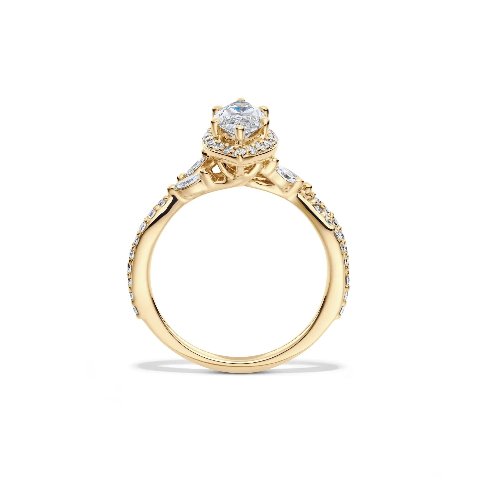 1/2 CT. Tw. Lab Grow Diamond Marquise-Cut Halo Engagement Ring 14K Yellow Gold Size 7 1mm - Image 2