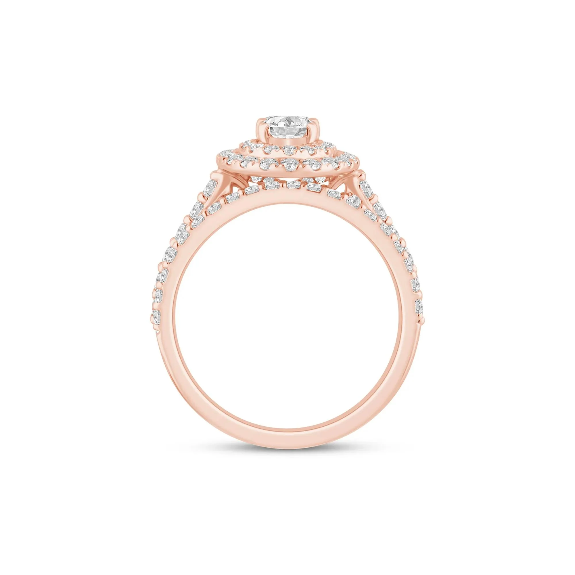1/2 CT. Tw. Lab Grown Diamond Double Halo Engagement Ring 14K Rose Gold Size 8 3mm - Image 2