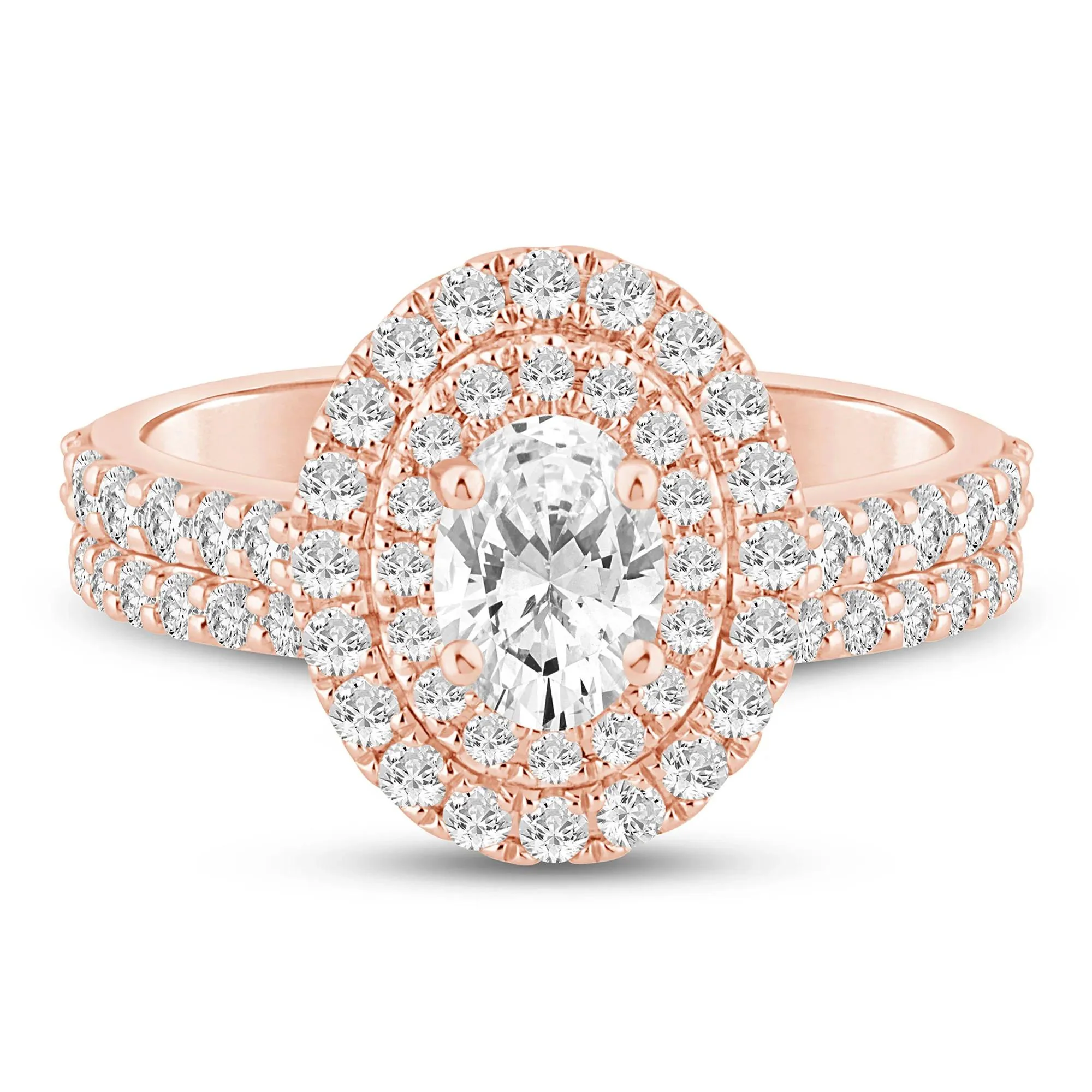1/2 CT. Tw. Lab Grown Diamond Double Halo Engagement Ring 14K Rose Gold Size 8.5 3mm