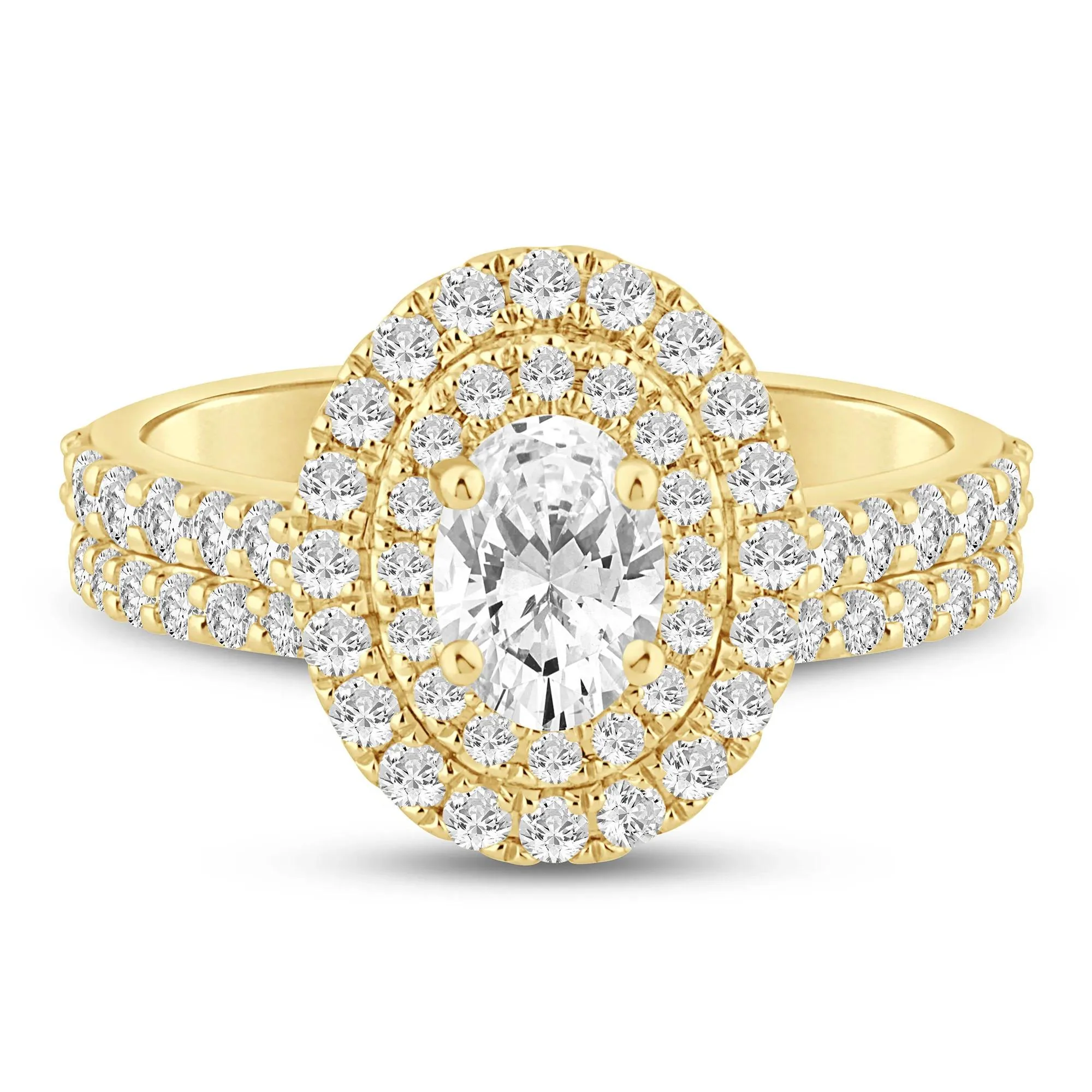 1/2 CT. Tw. Lab Grown Diamond Double Halo Engagement Ring 14K Yellow Gold Size 5 3mm