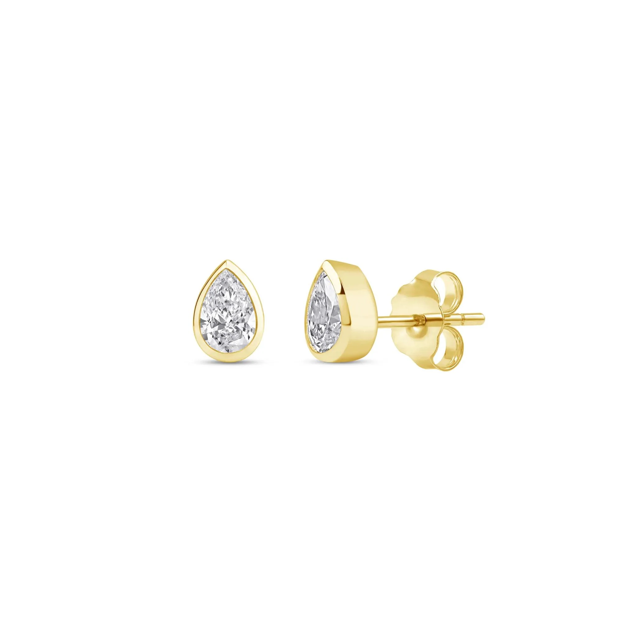 1/3 CT. Tw. Lab Grown Diamond Bezel-Set Pear-Shaped Solitaire Stud Earrings 14K Yellow Gold Size 6.00mm