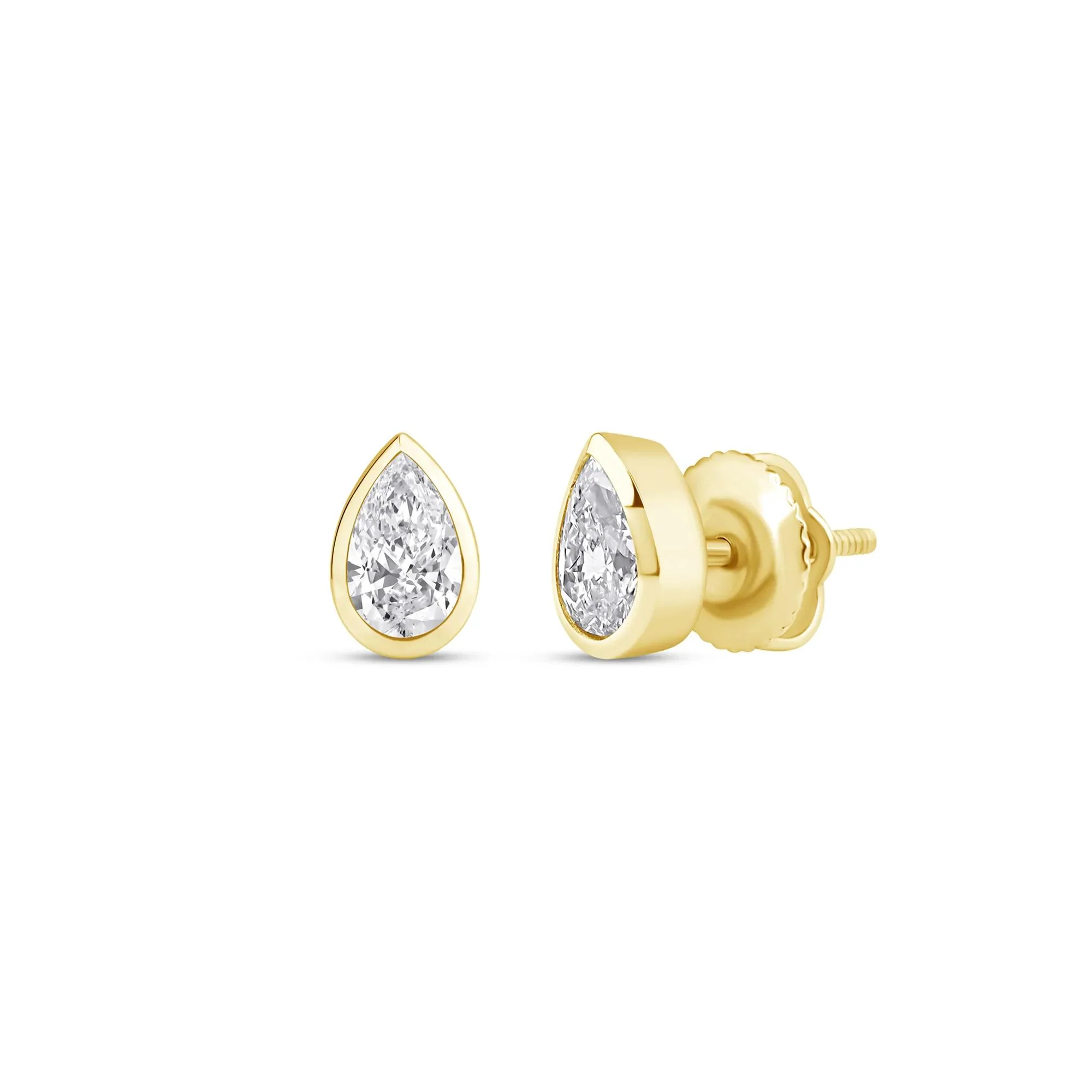 1/2 CT. Tw. Lab Grown Diamond Bezel-Set Pear-Shaped Solitaire Stud Earrings 14K Yellow Gold Size 7.00mm