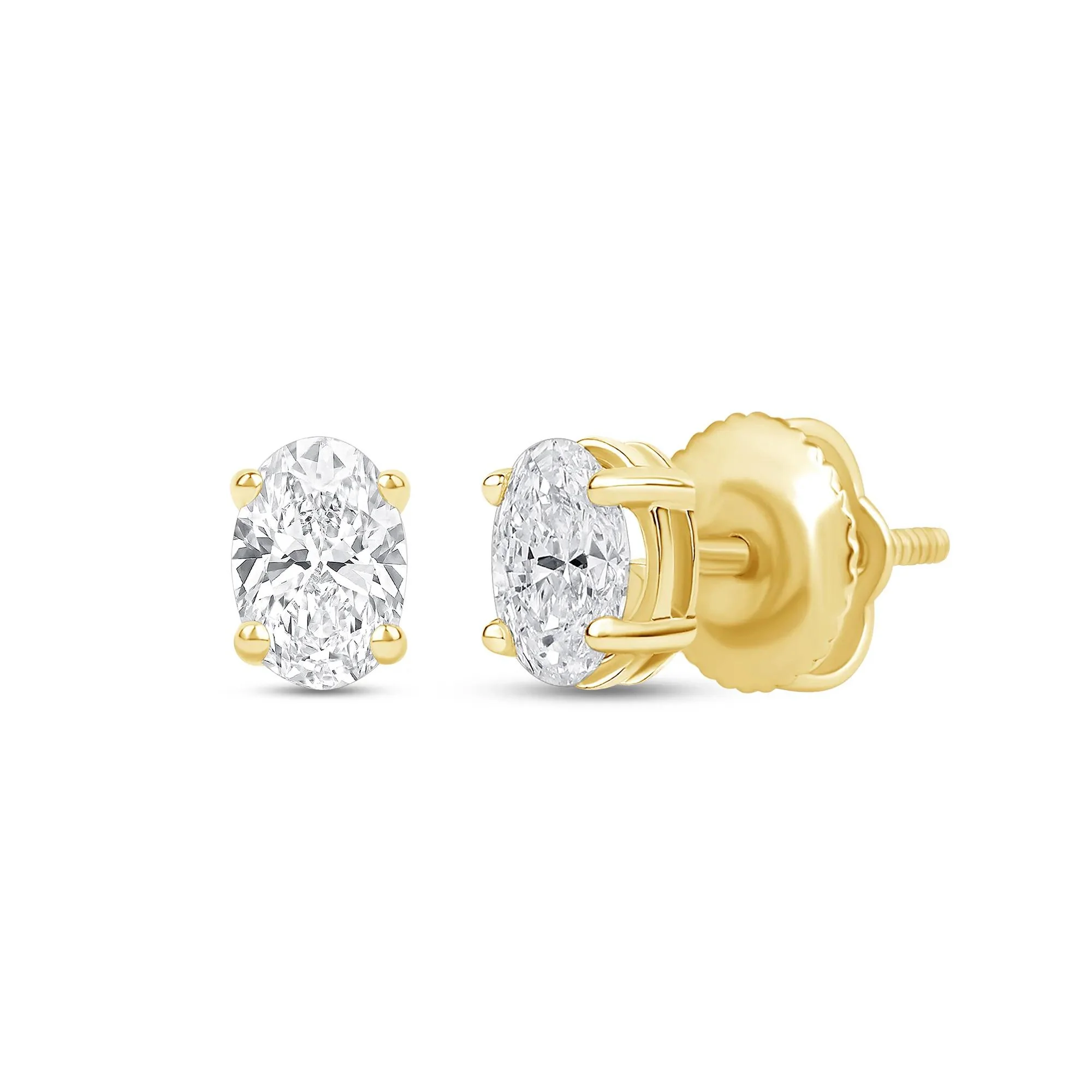 1/2 CT. Tw. Lab Grown Diamond Oval-Shaped Solitaire Stud Earrings 14K Yellow Gold Size 5.60mm