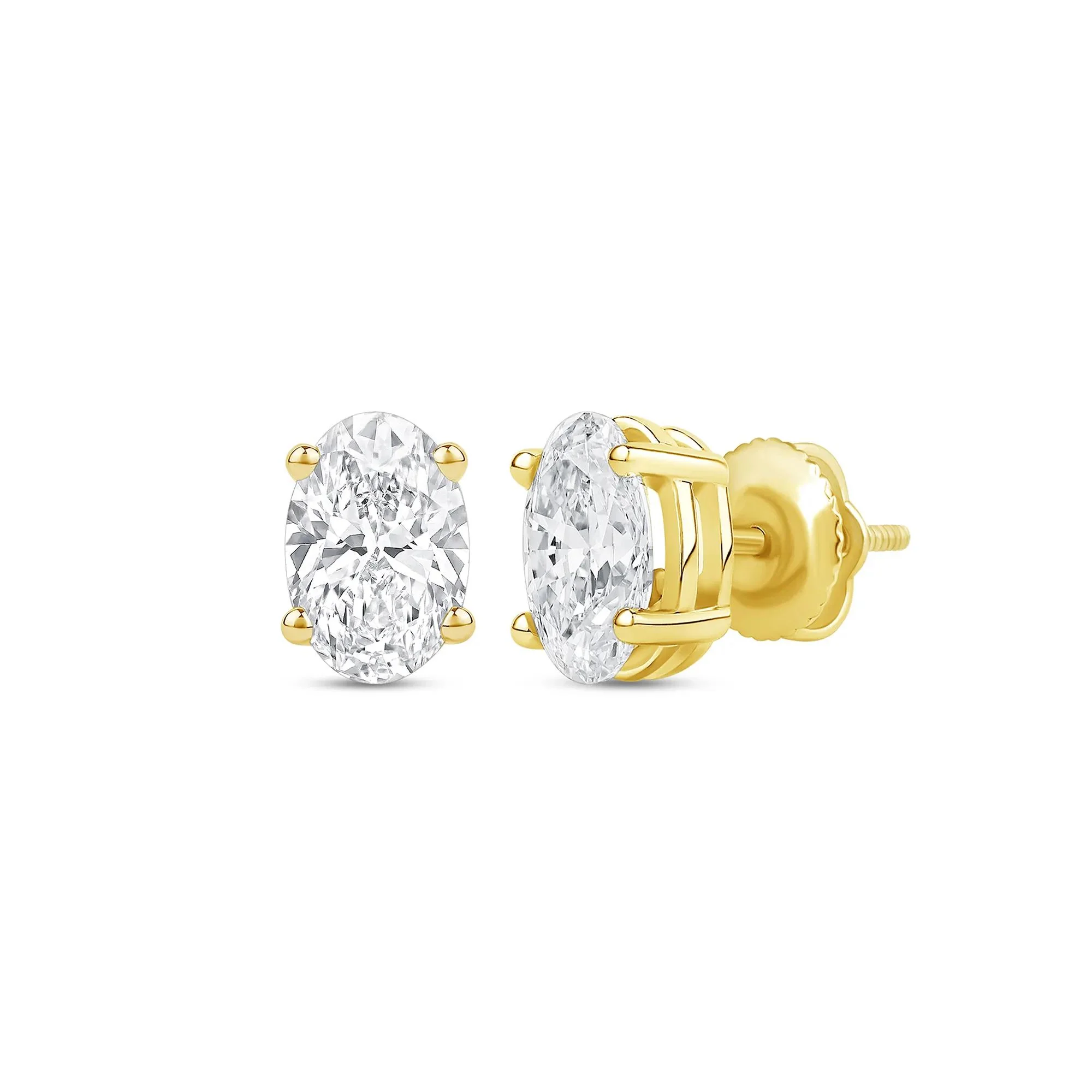 3/4 CT. Tw. Lab Grown Diamond Oval-Shaped Solitaire Stud Earrings 14K Yellow Gold Size 6.50mm