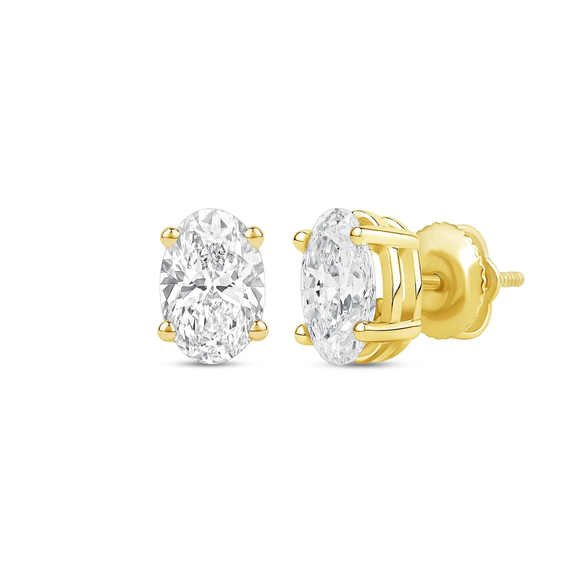 2 CT. Tw. Lab Grown Diamond Oval-Shaped Solitaire Stud Earrings 14K Yellow Gold Size 8.60mm