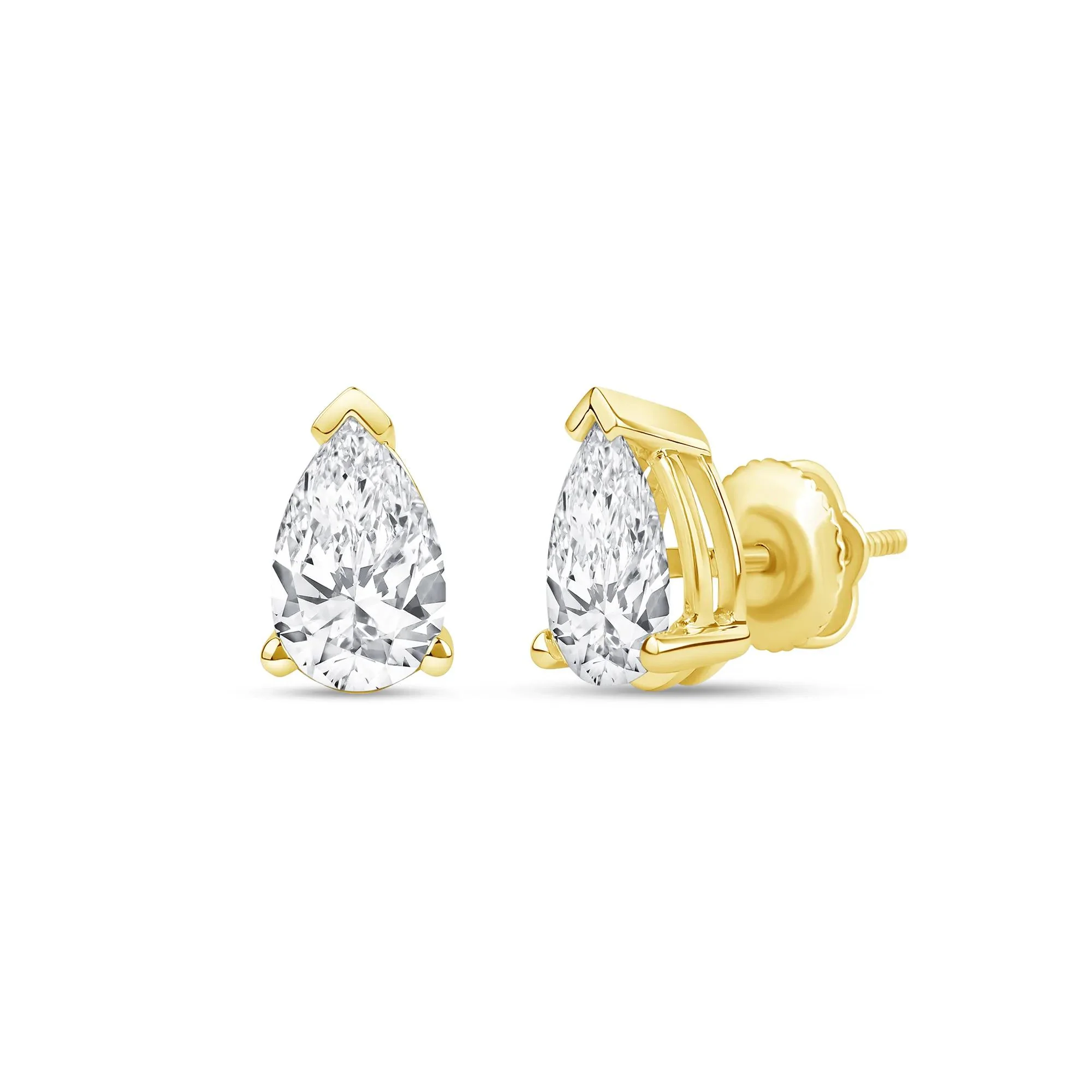 2 CT. Tw. Lab Grown Diamond Pear-Shaped Solitaire Stud Earrings 14K Yellow Gold Size 10.50mm