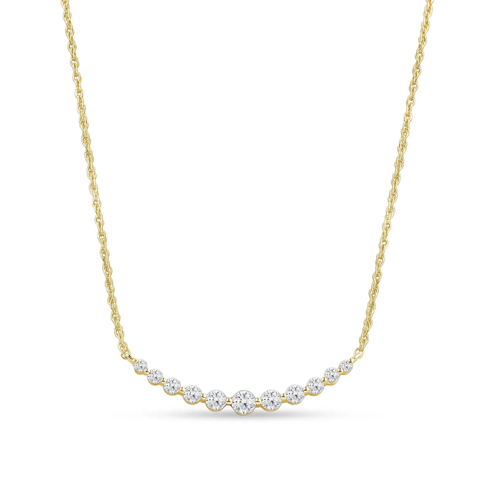 1 CT. Tw. Lab Grown Graduated Diamond Necklace 14K Yellow Gold Size 18"