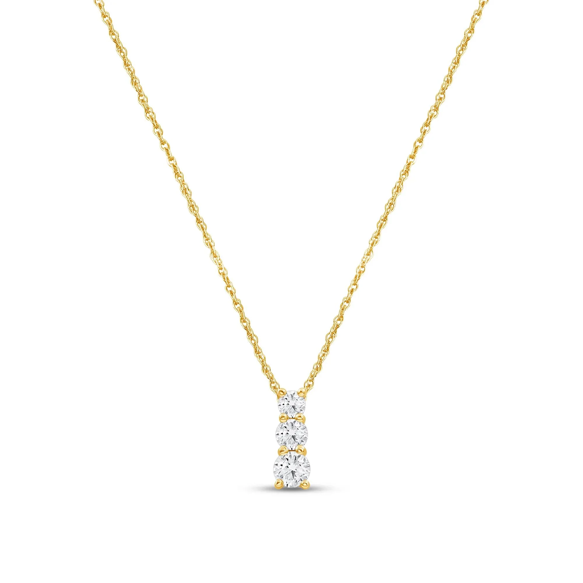 1 CT. Tw. Lab Grown Three-Stone Diamond Pendant Necklace 14K Yellow Gold Size 18"