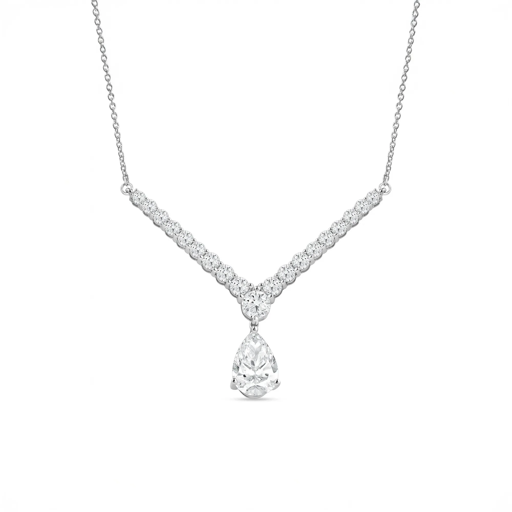3 CT. Tw. Lab Grown Diamond V-Shape Drop Necklace 14K White Gold Size 18"