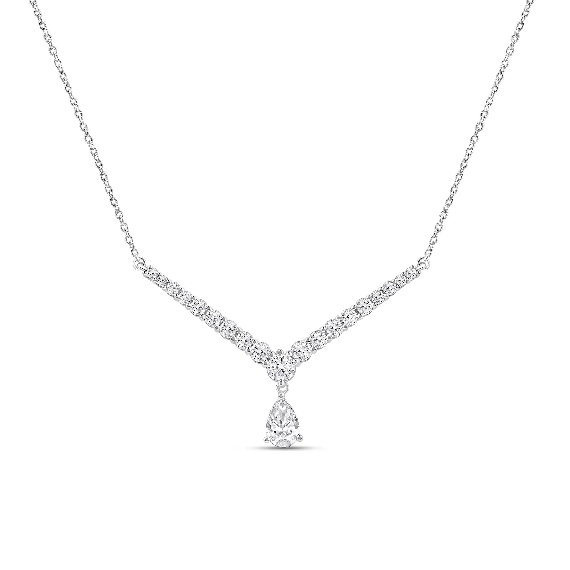 1/3 CT. Tw. Lab Grown Diamond V-Shape Drop Necklace 14K White Gold Size 18"