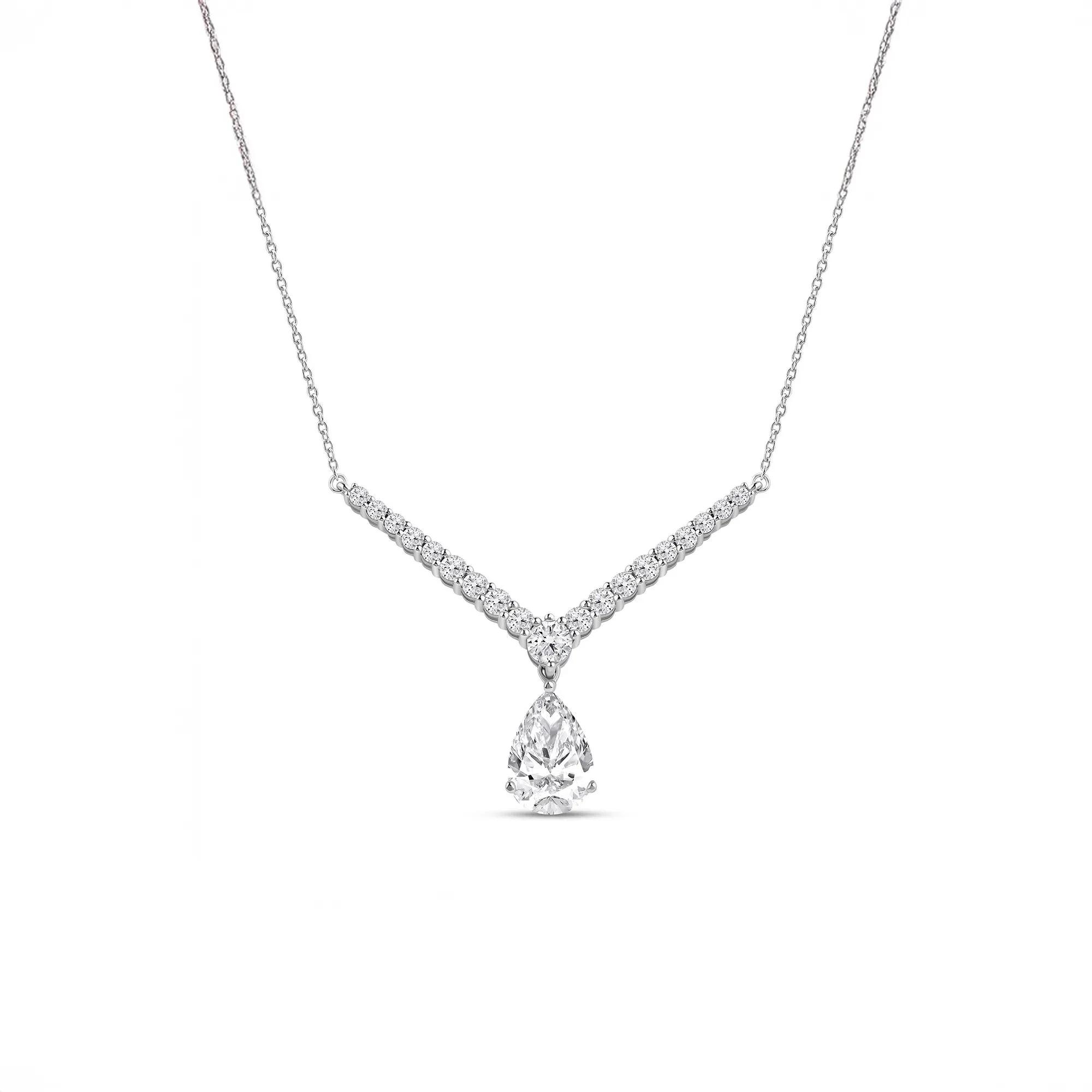 2 CT. Tw. Lab Grown Diamond V-Shape Drop Necklace 14K White Gold Size 18"