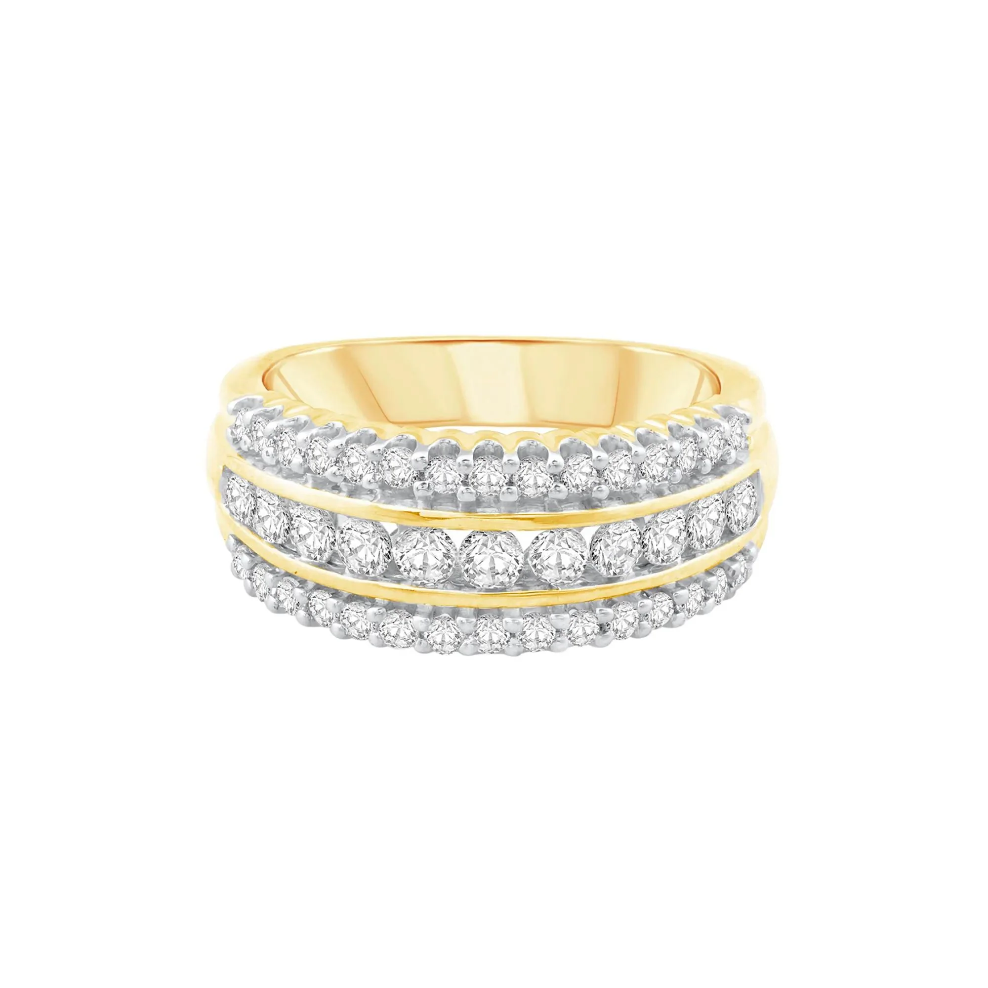 1 CT. Tw. Diamond Multi-Row Ring 10K Yellow Gold Round Brilliant Cut Size 7