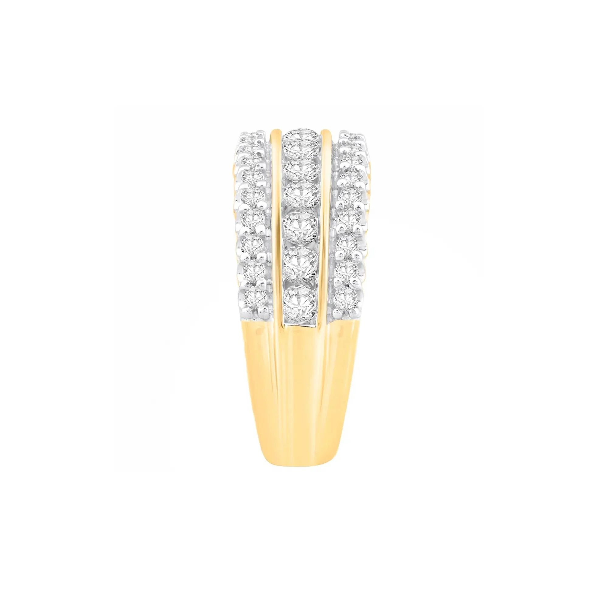 1 CT. Tw. Diamond Multi-Row Ring 10K Yellow Gold Round Brilliant Cut Size 9 - Image 3