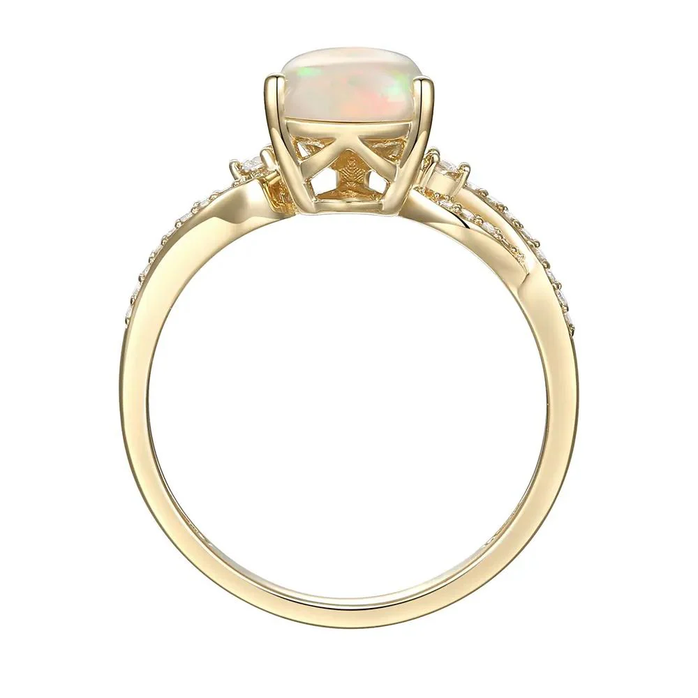 1/7 CT. Tw. Pear-Shaped Opal Ring with Diamonds 10K Yellow Gold Size 6 - Image 2