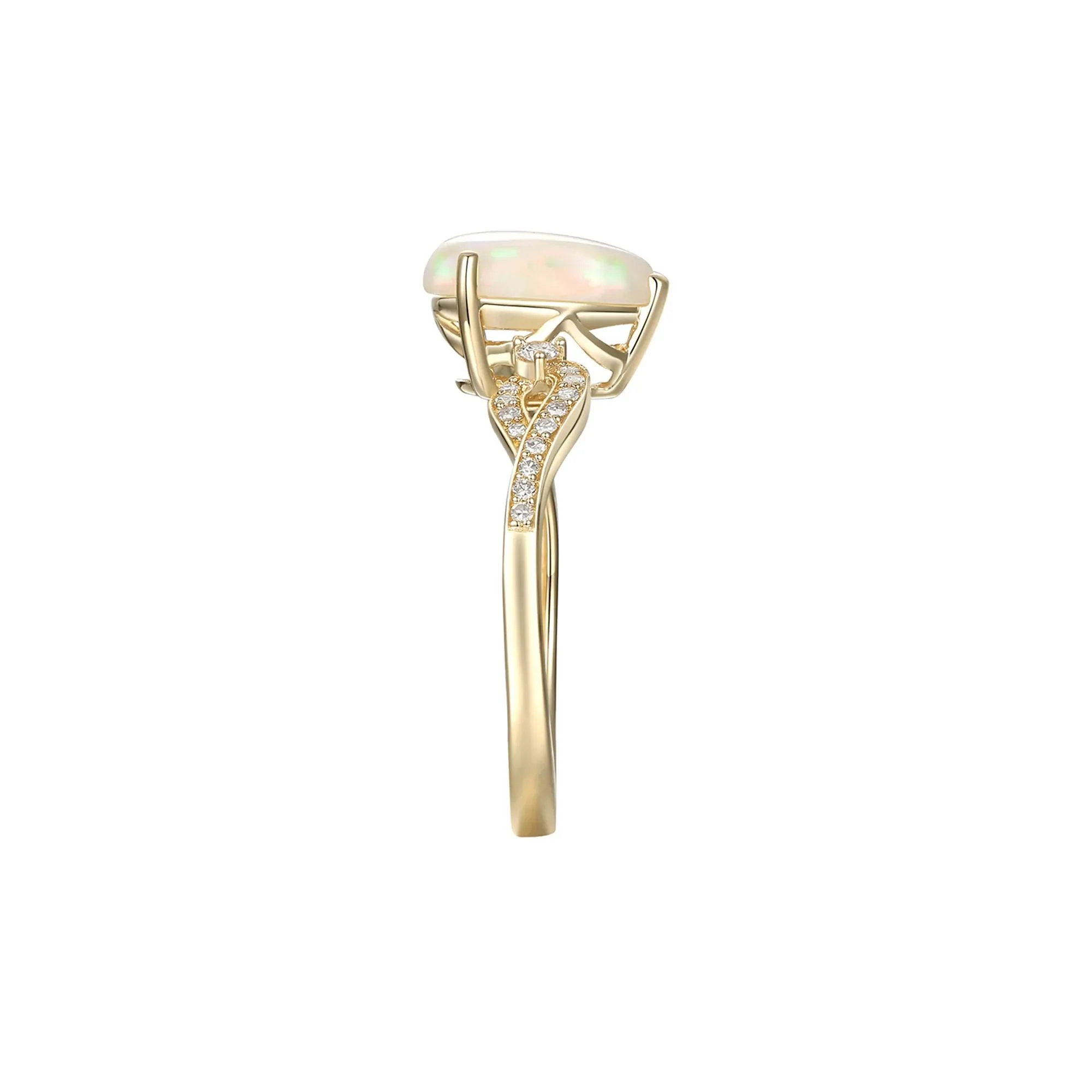 1/7 CT. Tw. Pear-Shaped Opal Ring with Diamonds 10K Yellow Gold Size 7 - Image 3