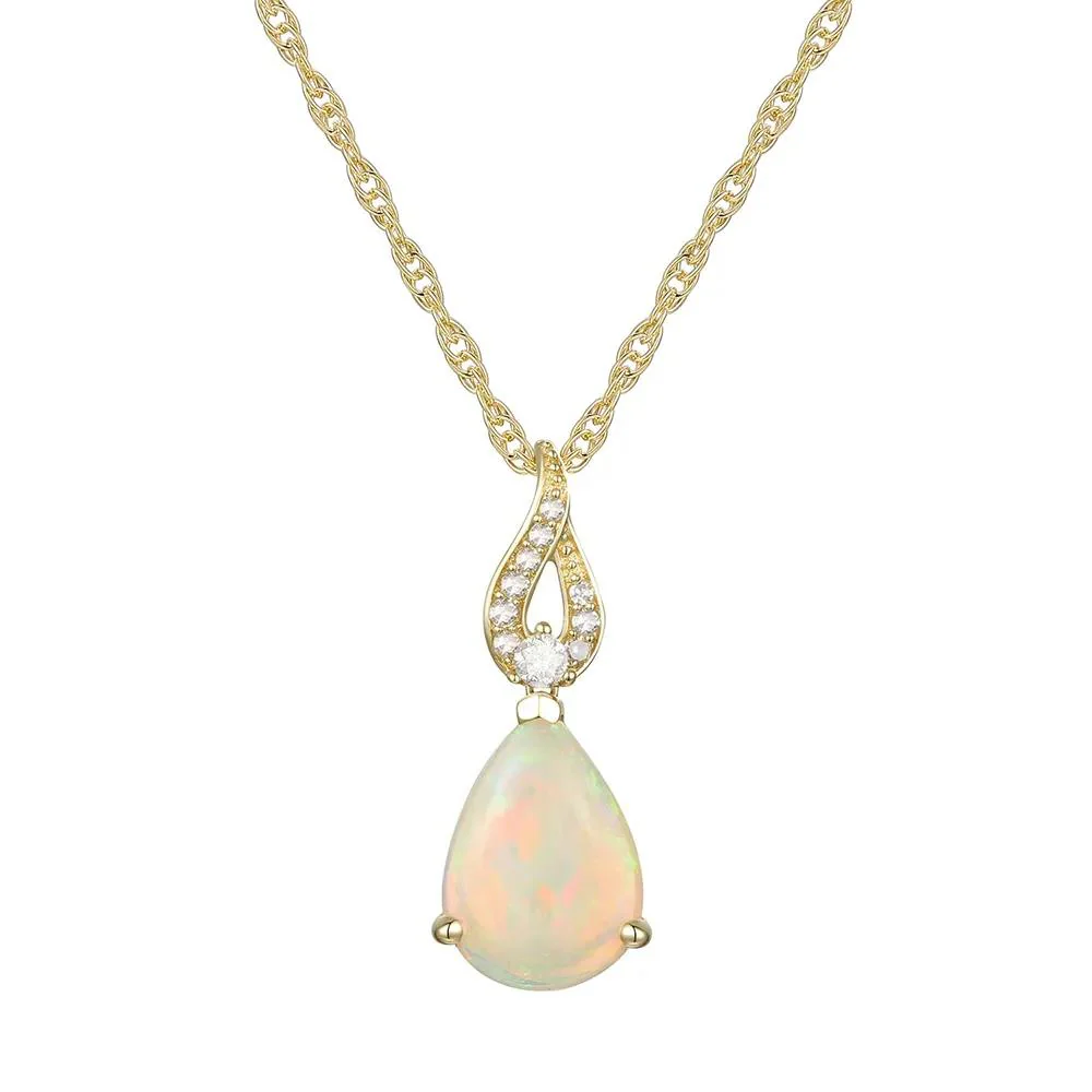 Pear-Shaped Opal Pendant Necklace with Diamond Accents 10K Yellow Gold Size 18"