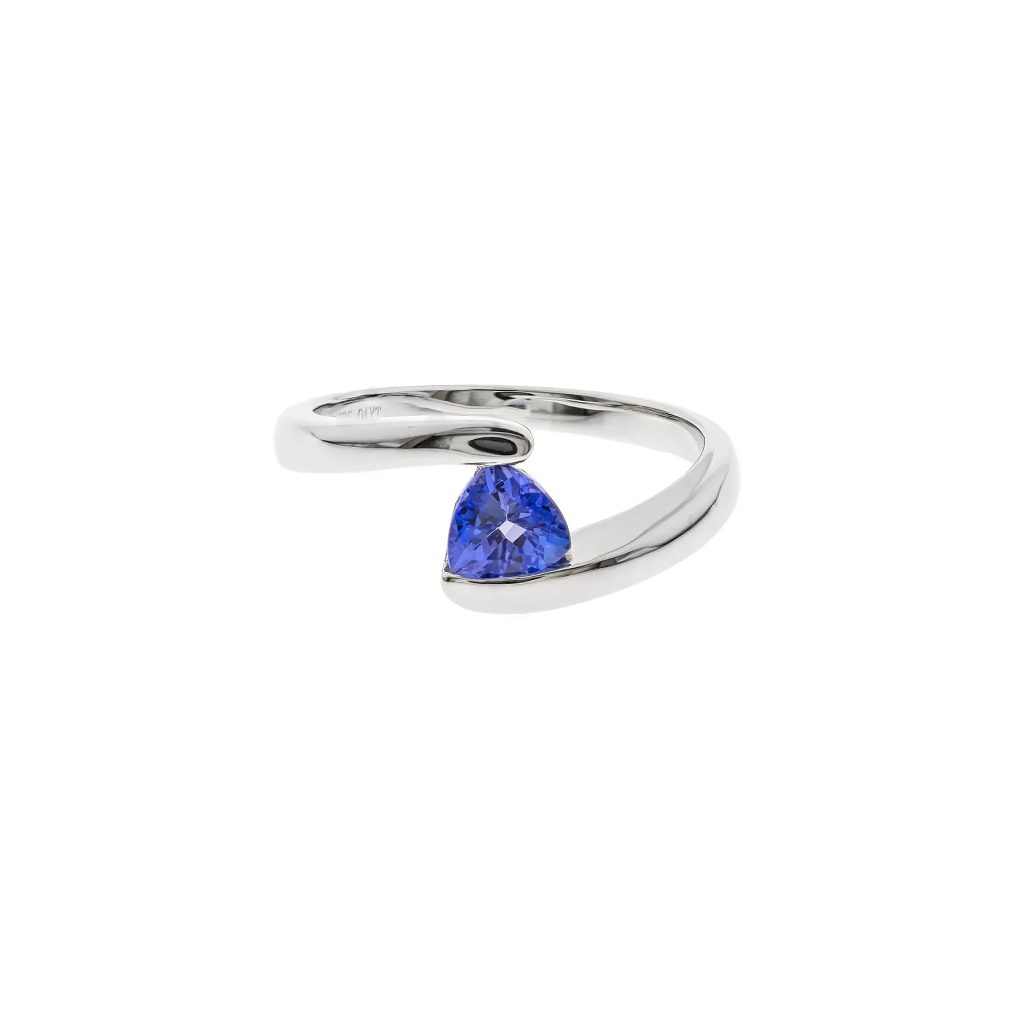 Tanzanite Triangle Bypass Ring .925 Sterling Silver White Size 5