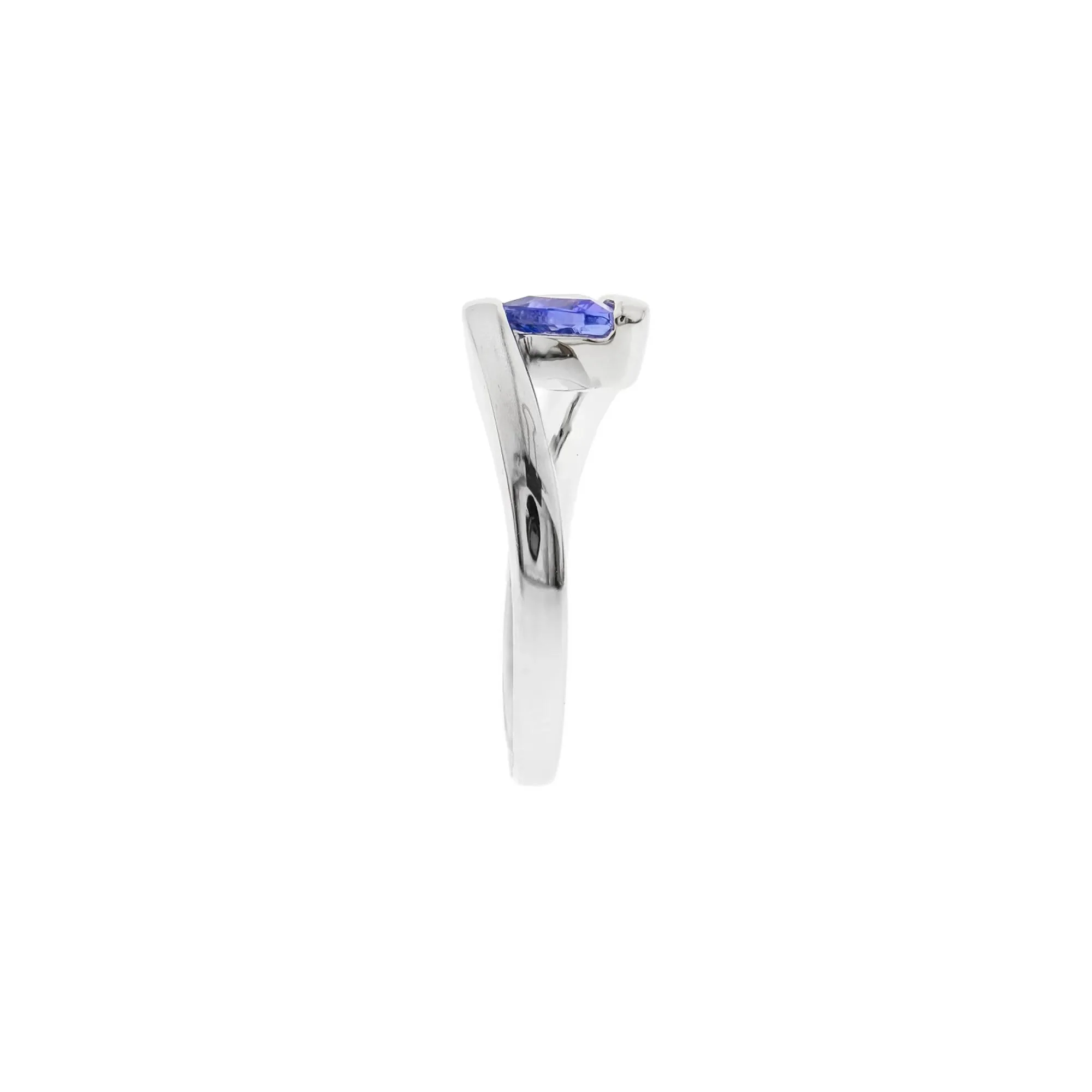 Tanzanite Triangle Bypass Ring .925 Sterling Silver White Size 7 - Image 3