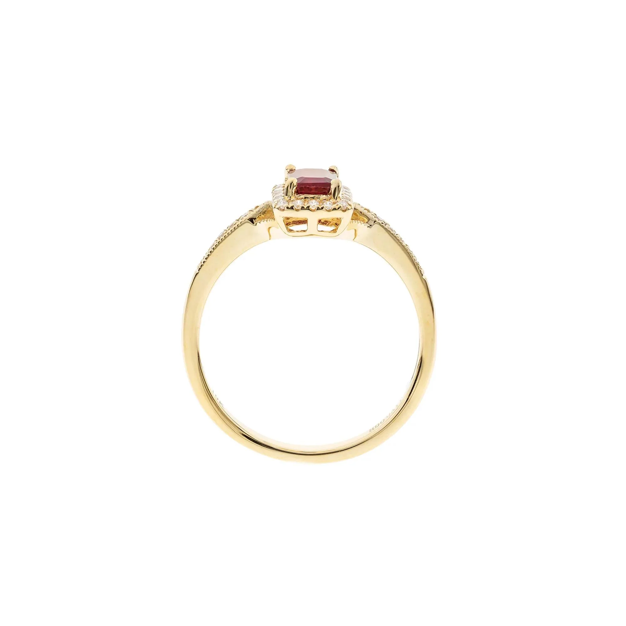 1/8 CT. Tw. Emerald-Cut Ruby & Diamond Ring 10K Yellow Gold Round Brilliant Cut Size 7 - Image 2