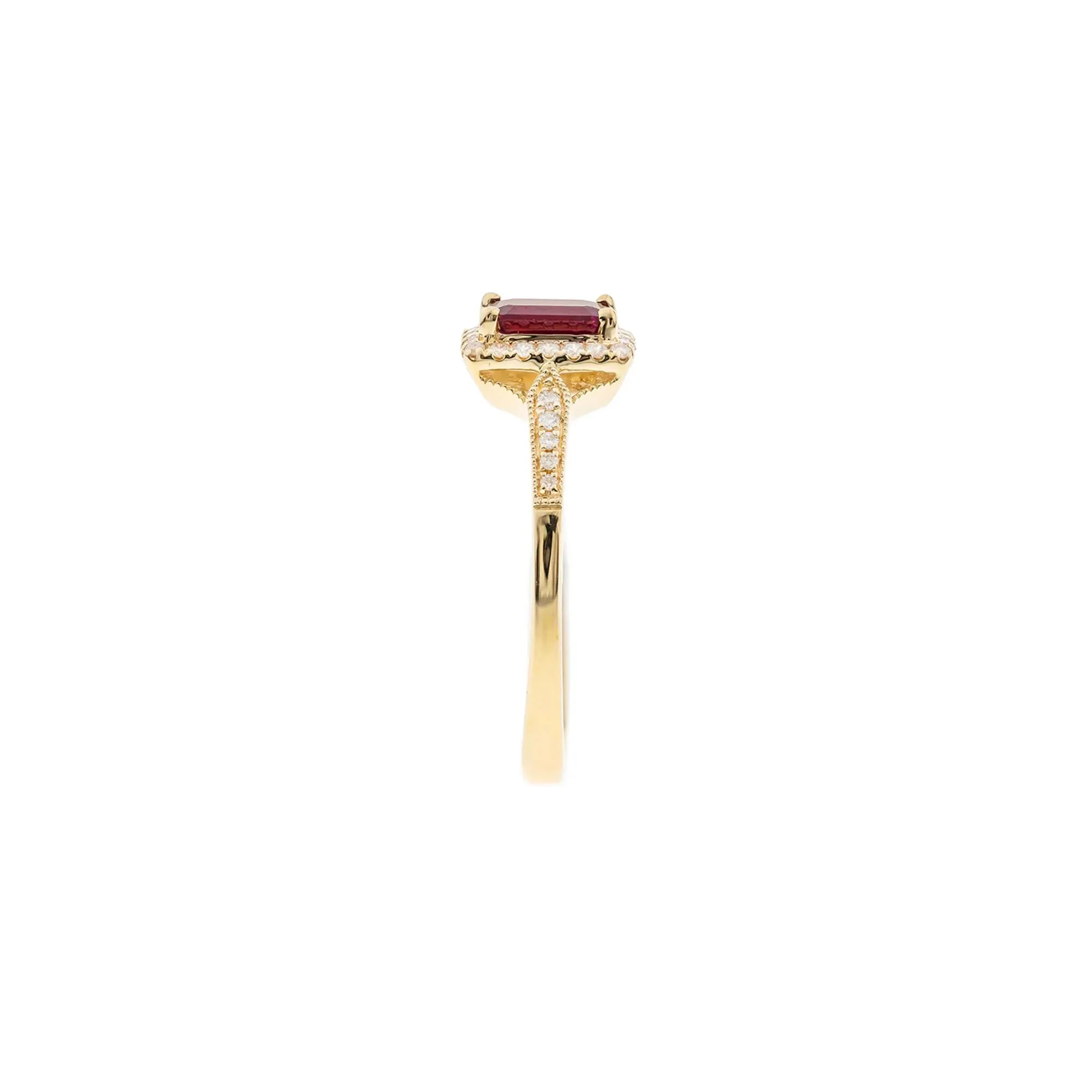 1/8 CT. Tw. Emerald-Cut Ruby & Diamond Ring 10K Yellow Gold Round Brilliant Cut Size 7.5 - Image 3