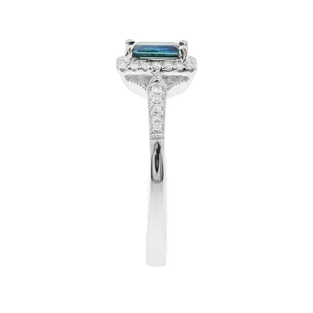 1/8 CT. Tw. Blue Sapphire Ring with Diamond Halo 10K White Gold Round Brilliant Cut Size 8 - Image 3