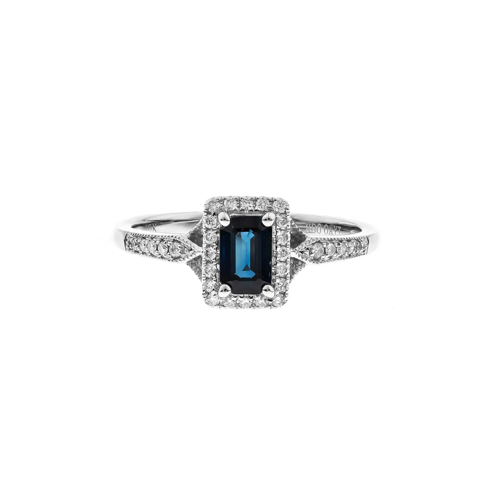 1/8 CT. Tw. Blue Sapphire Ring with Diamond Halo 10K White Gold Round Brilliant Cut Size 8.5