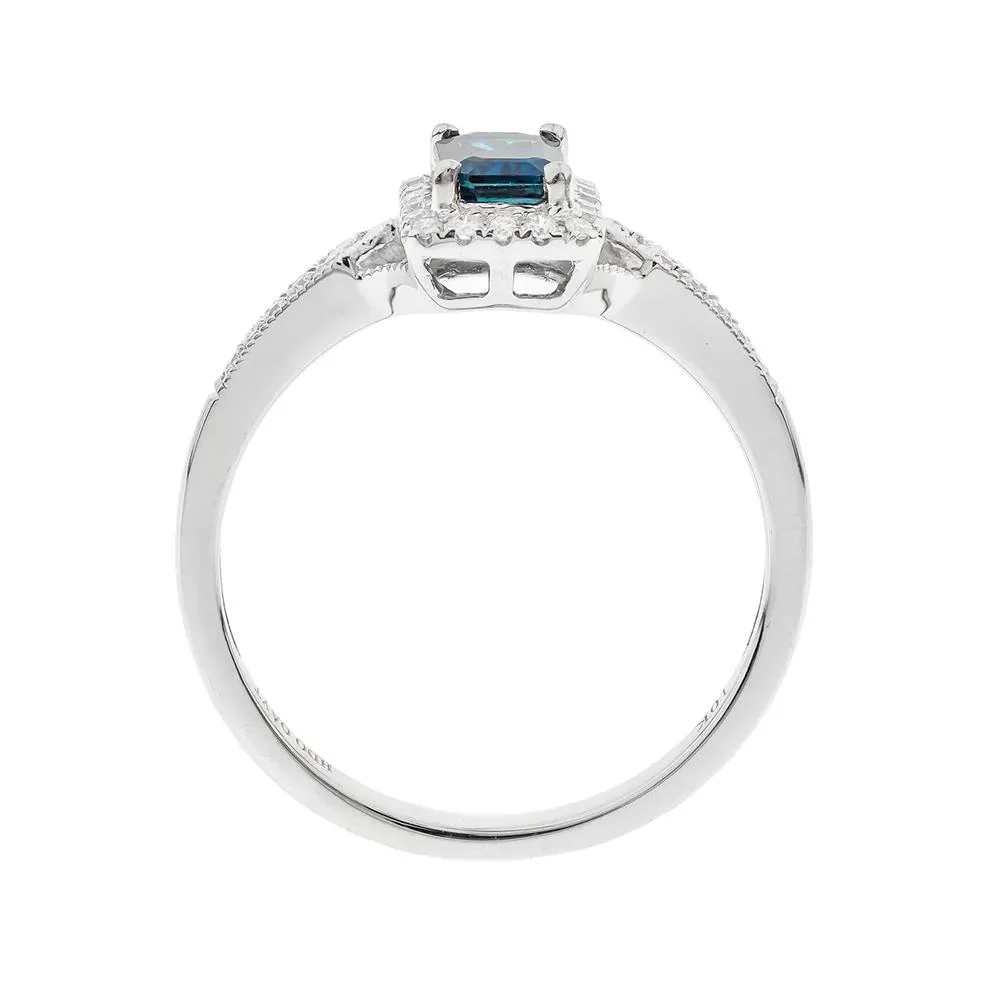 1/8 CT. Tw. Blue Sapphire Ring with Diamond Halo 10K White Gold Round Brilliant Cut Size 8.5 - Image 2