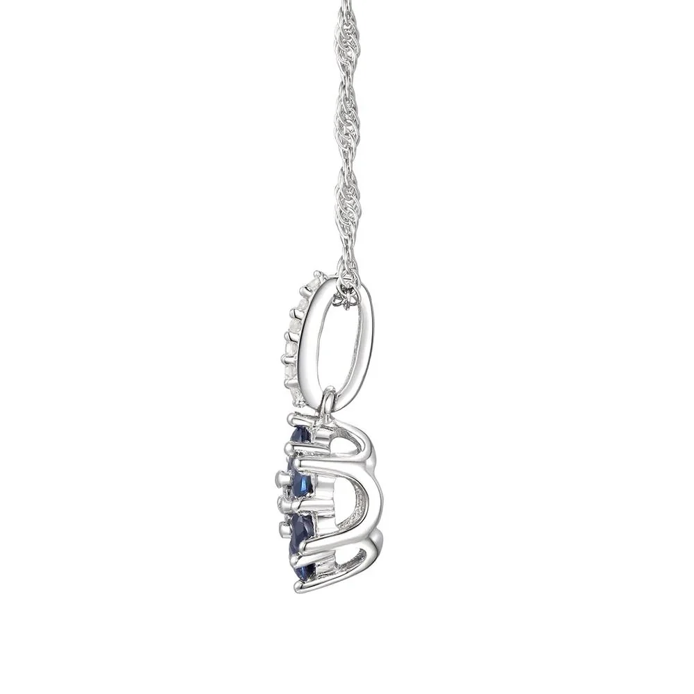 1/10 CT. Tw. Sapphire & Diamond Earrings Ring and Pendant 10K White Gold Size 6 - Image 5