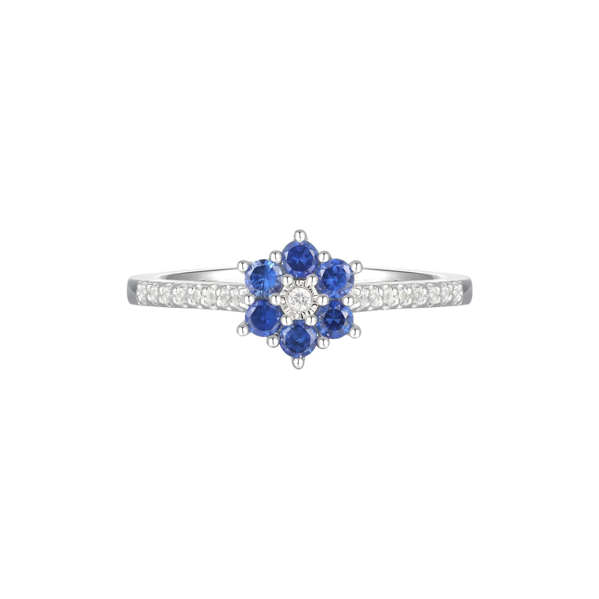 1/10 CT. Tw. Sapphire & Diamond Earrings Ring and Pendant 10K White Gold Size 6 - Image 8