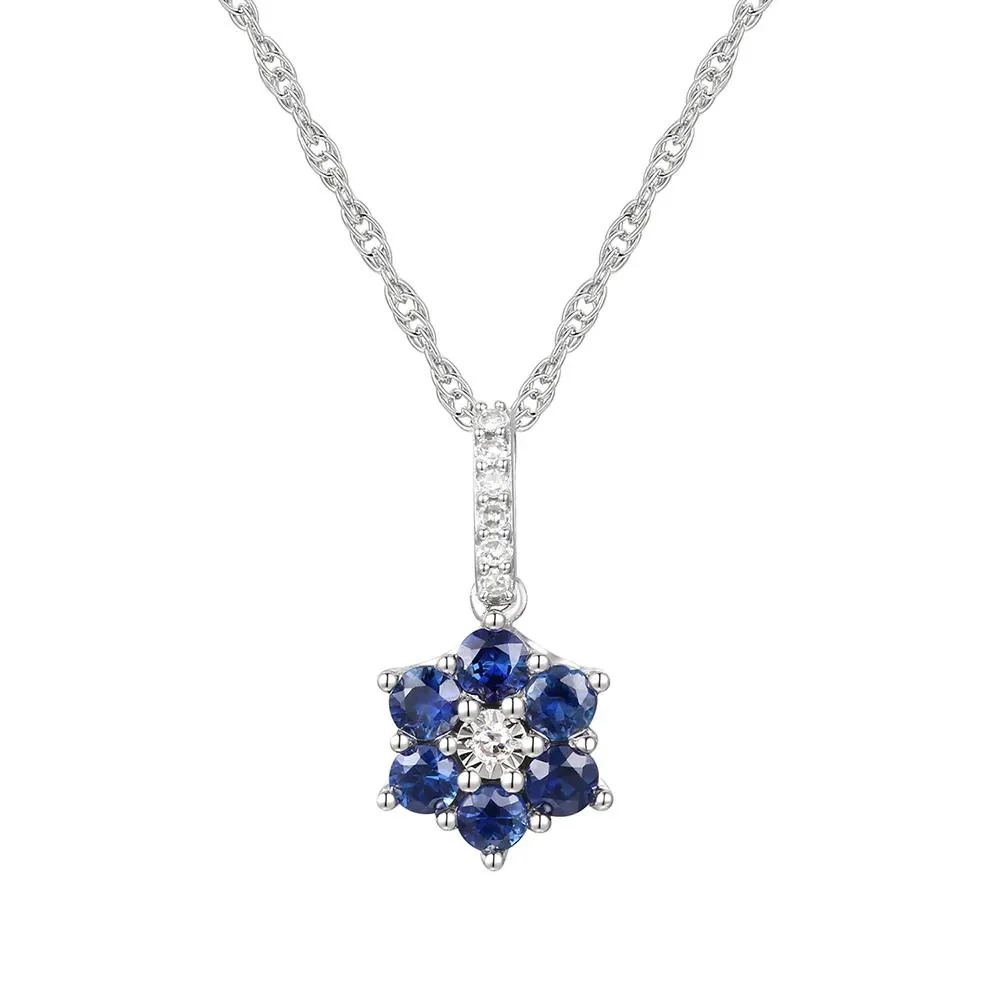 1/10 CT. Tw. Sapphire & Diamond Earrings Ring and Pendant 10K White Gold Size 8 - Image 4