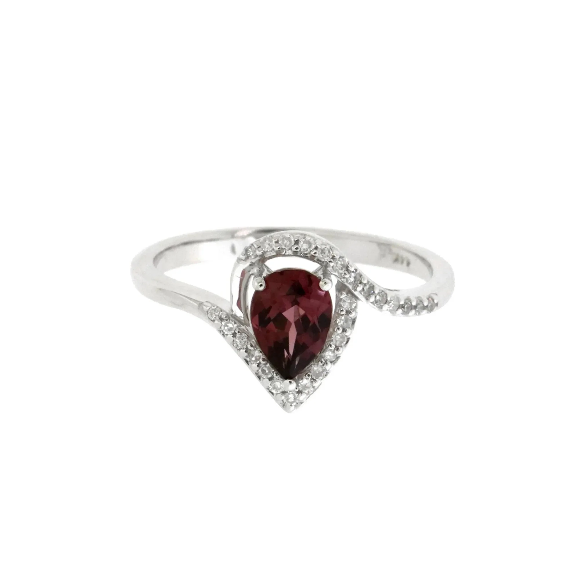 1/8 CT. Tw. Rhodolite Garnet Ring with Diamond Halo 10K White Gold Size 8