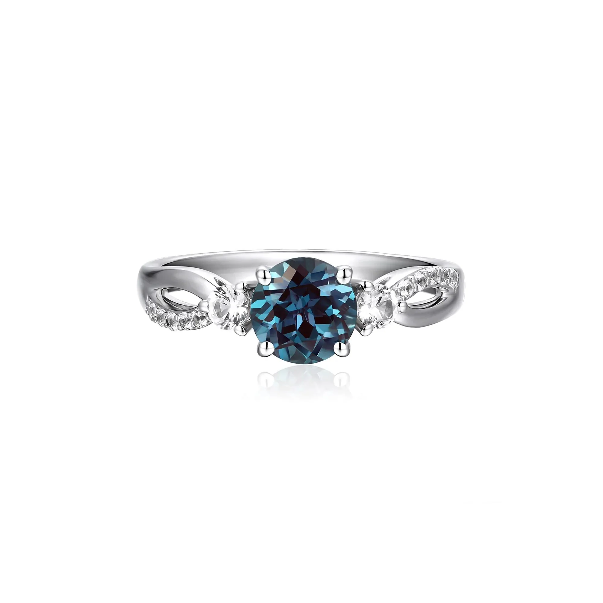 Lab Created Alexandrite & White Sapphire Ring .925 Sterling Silver Size 6