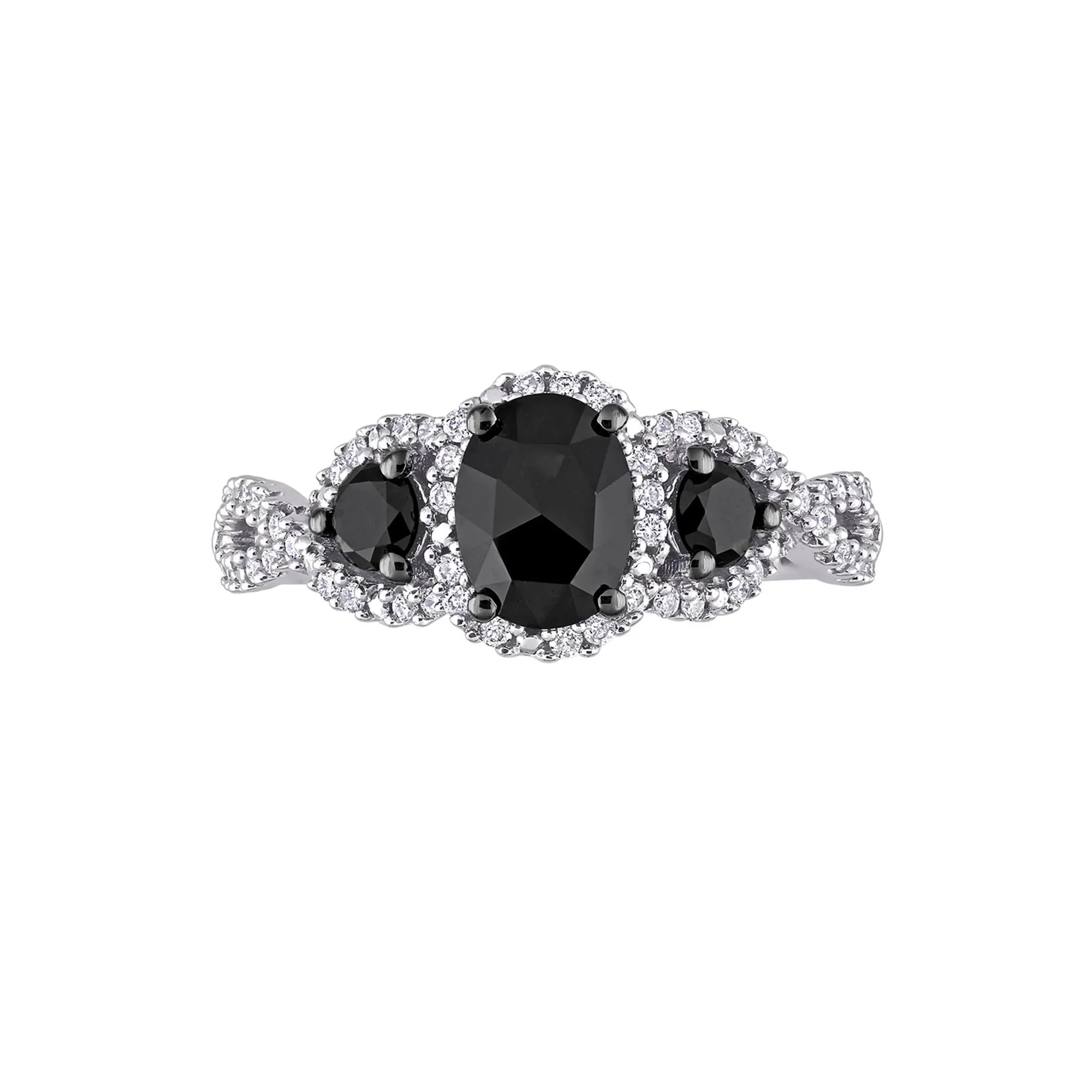 1/3 CT. Tw. Black & White Diamond Ring 14K White Gold Round Brilliant Cut Size 6