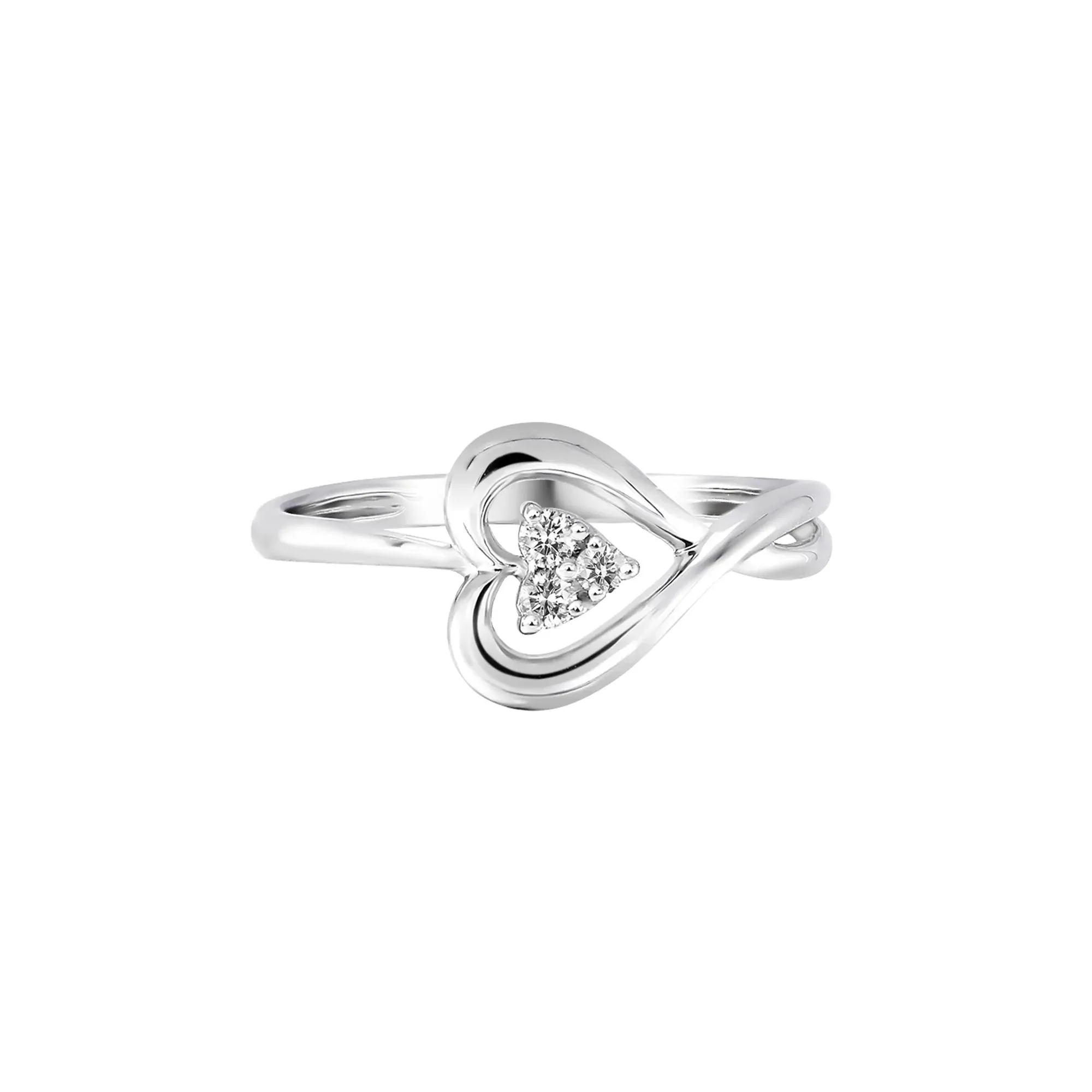 Diamond Heart Ring 10K White Gold Round Brilliant Cut Size 8