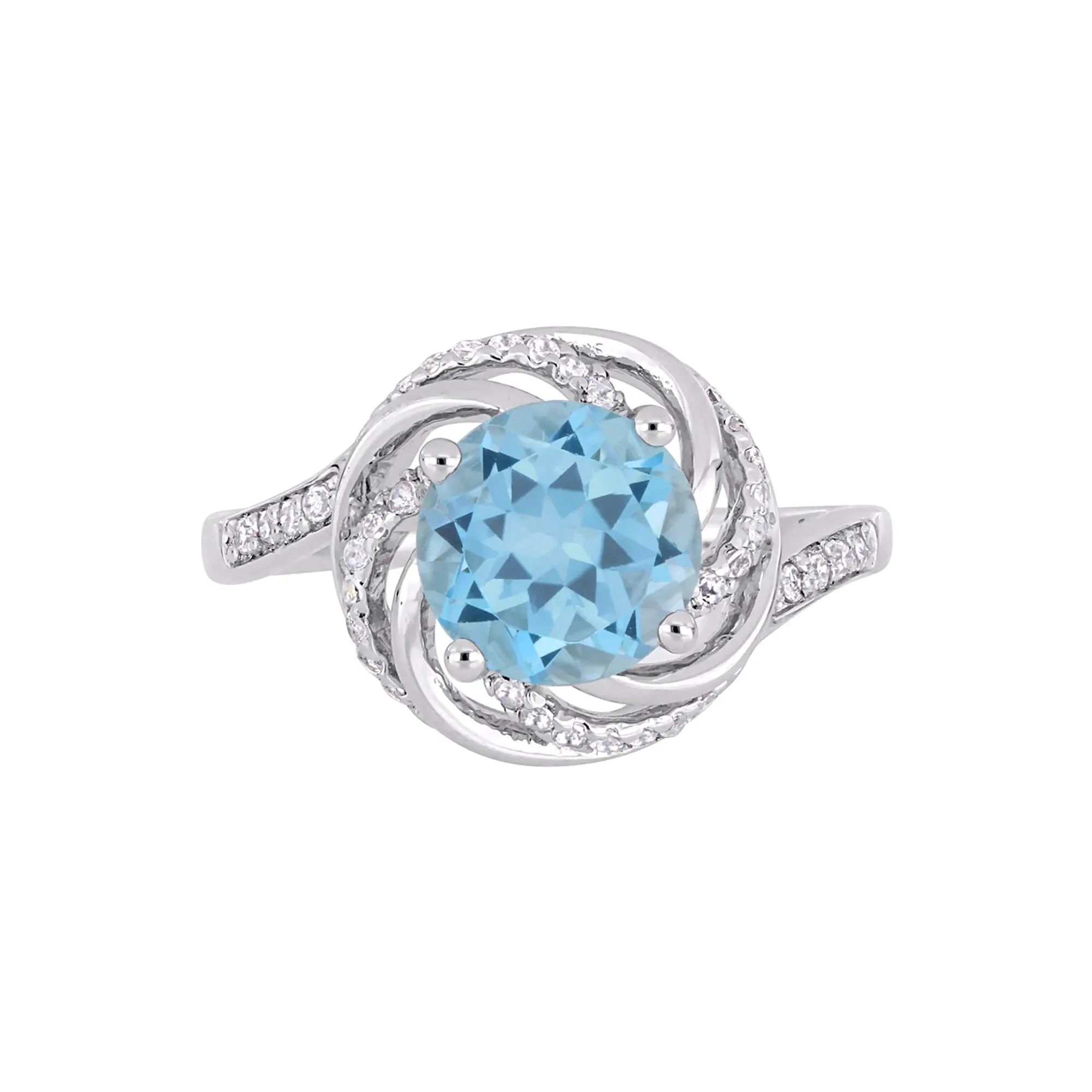 Blue & White Topaz & Diamond Ring .925 Sterling Silver Size 7