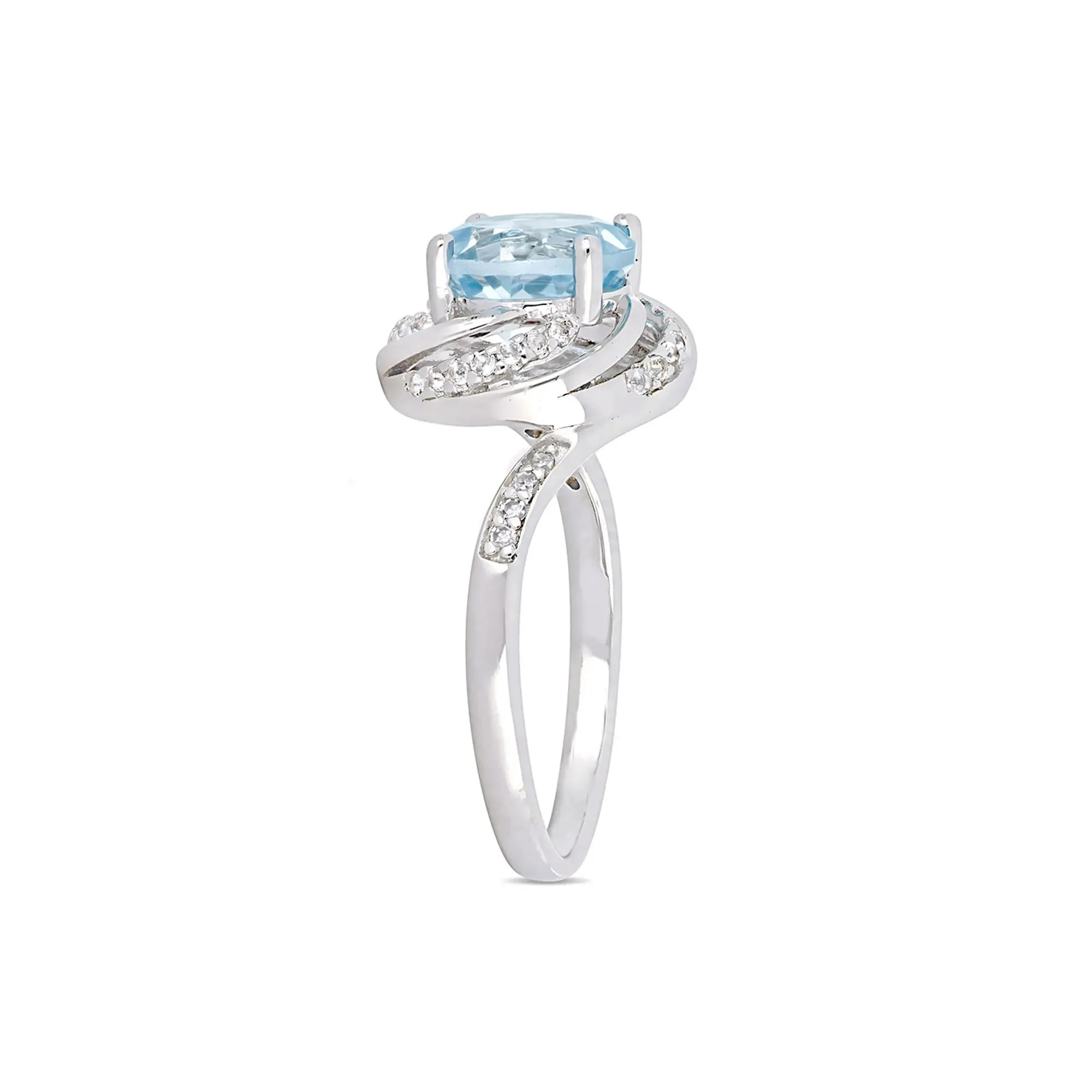 Blue & White Topaz & Diamond Ring .925 Sterling Silver Size 8 - Image 3