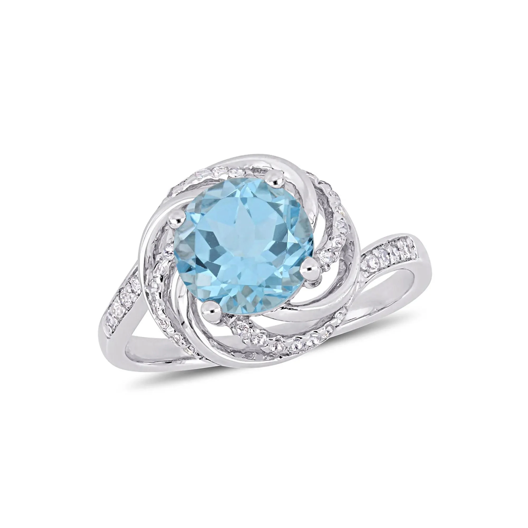 Blue & White Topaz & Diamond Ring .925 Sterling Silver Size 8 - Image 4